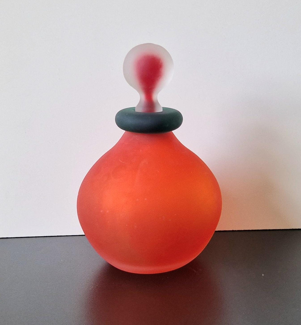1980s Franco Moretti Venetian Scavo Art Glass Bottle with Sommerso Stopper