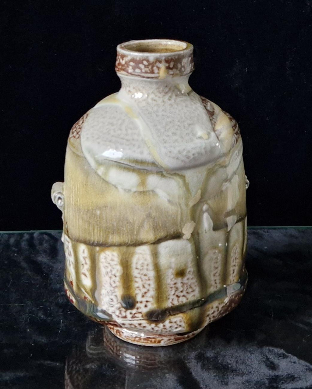 Shino Glaze Saki Set Oribe Ware Tokkuri Flask & Yunomi Cups