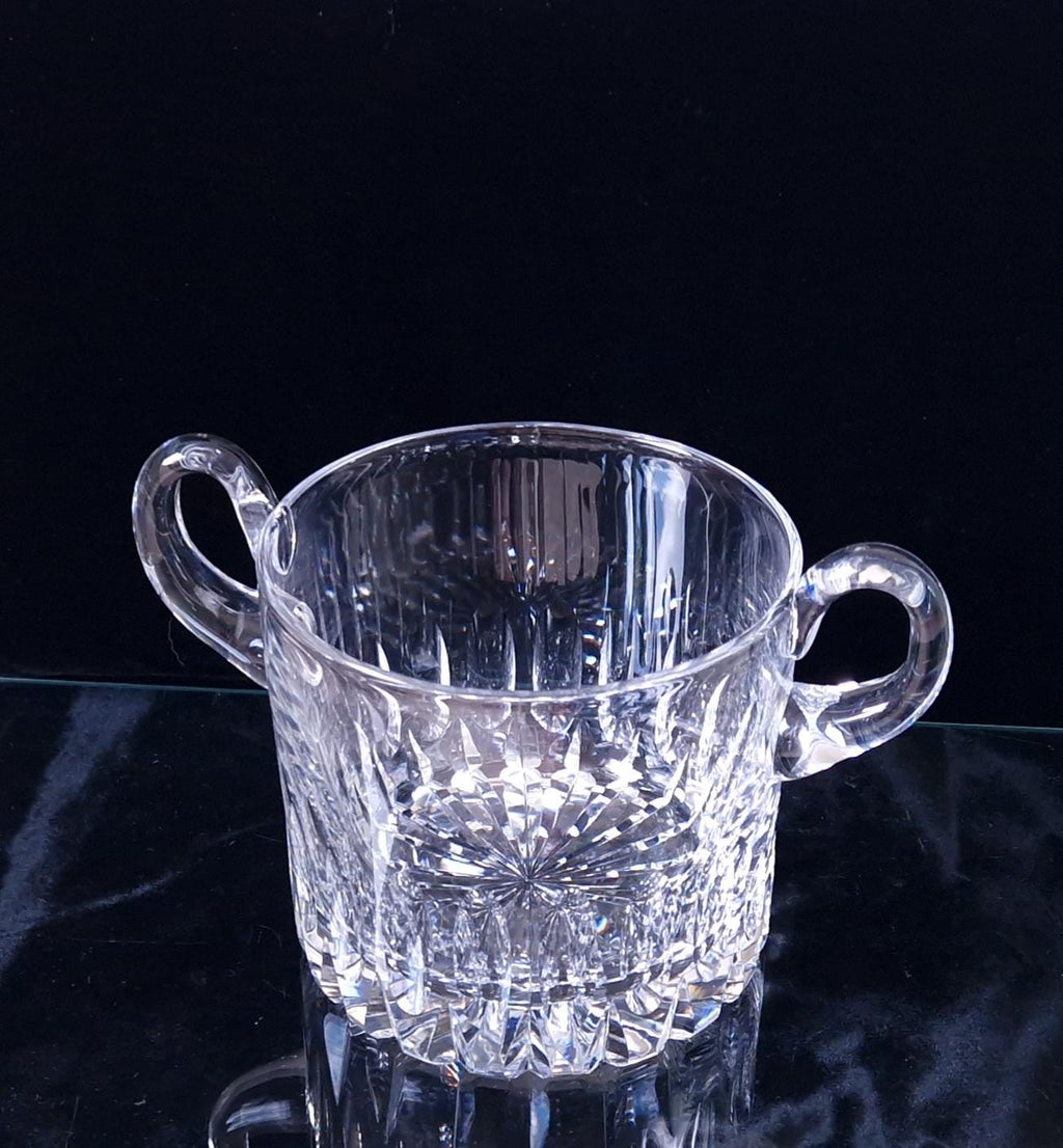 Fine Vintage Heavy Cut Crystal Glass Twin Handled Continental Champagne Ice Bucket