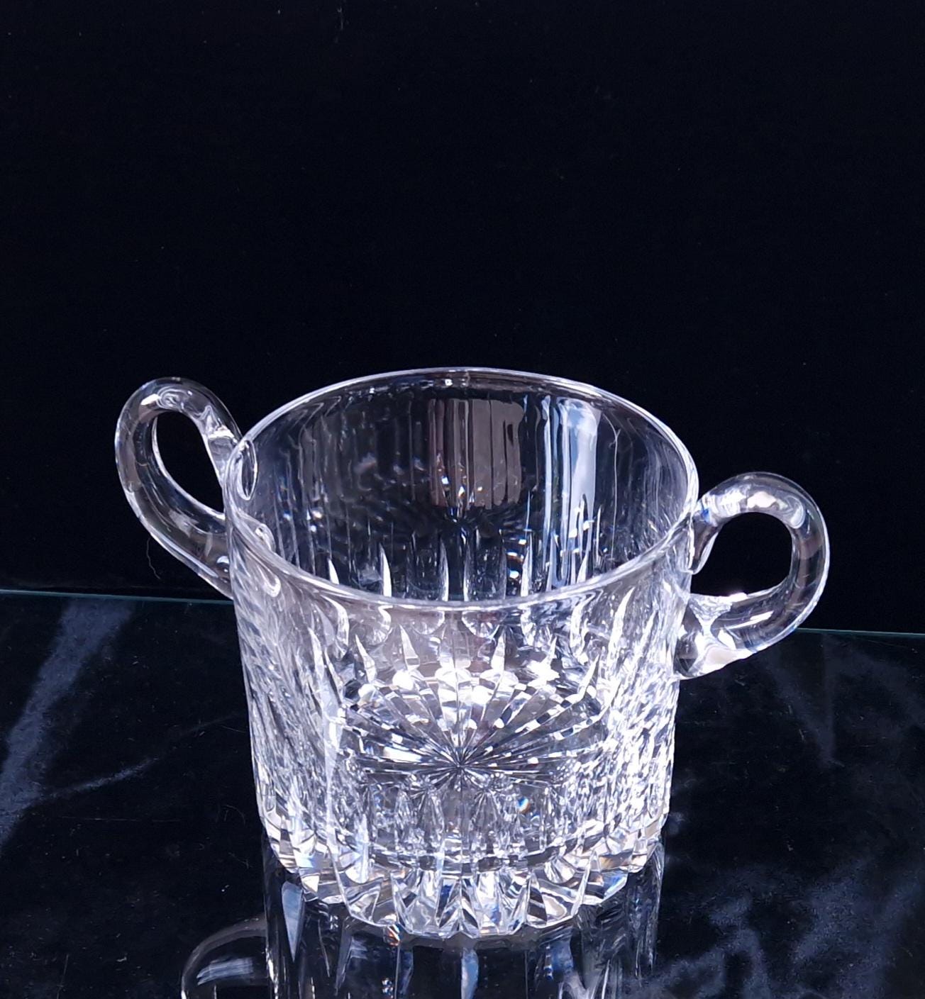 Fine Vintage Heavy Cut Crystal Glass Twin Handled Continental Champagne Ice Bucket