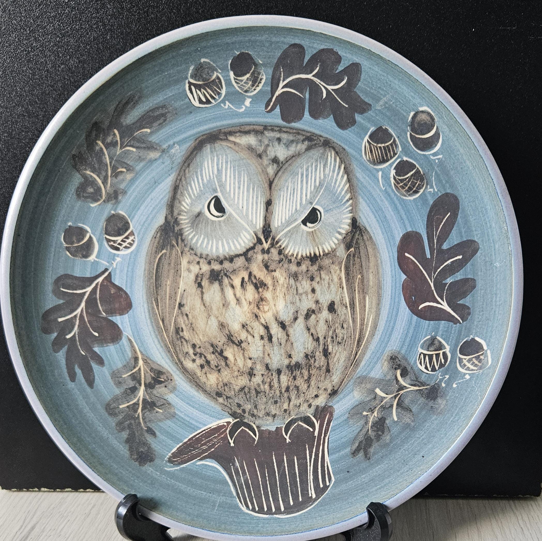 Vintage Decorative Handmade Owl Plate Wimborne Pottery Made in England Owl Gift 24cm Diameter