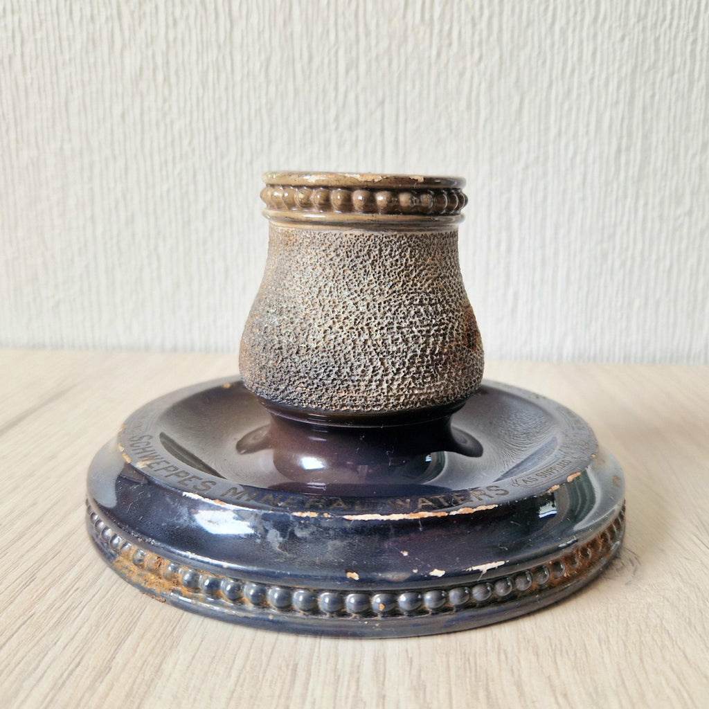 Rare Antique Empire Works Schweppes Pub Ceramic Stoneware Match Strike Holder