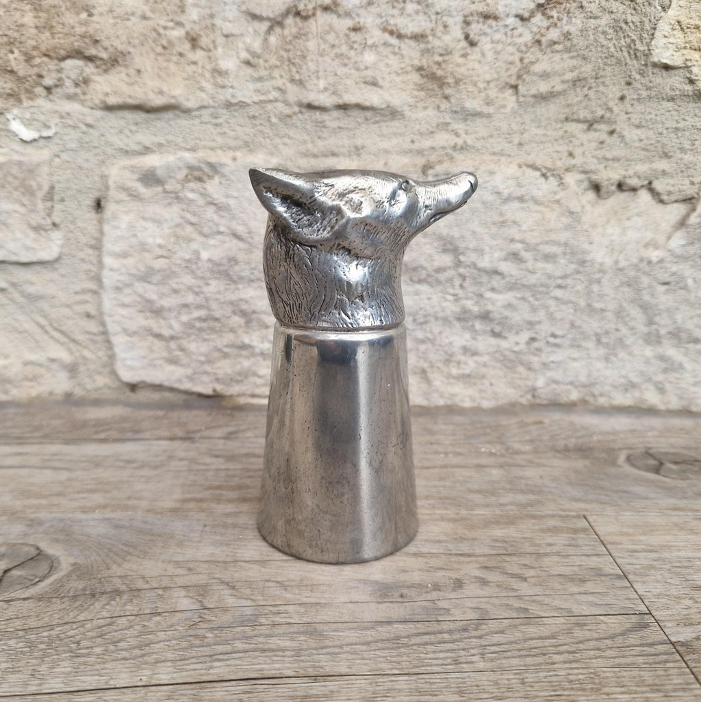 Vintage English Sheffield Pewter Silver Plated Fox Head Stirrup Cup