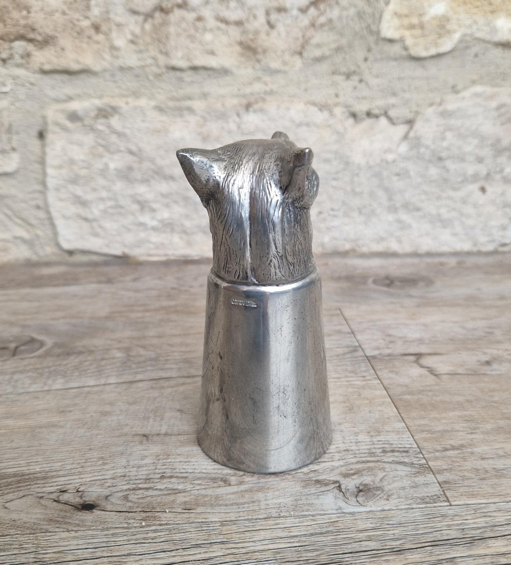 Vintage English Sheffield Pewter Silver Plated Fox Head Stirrup Cup