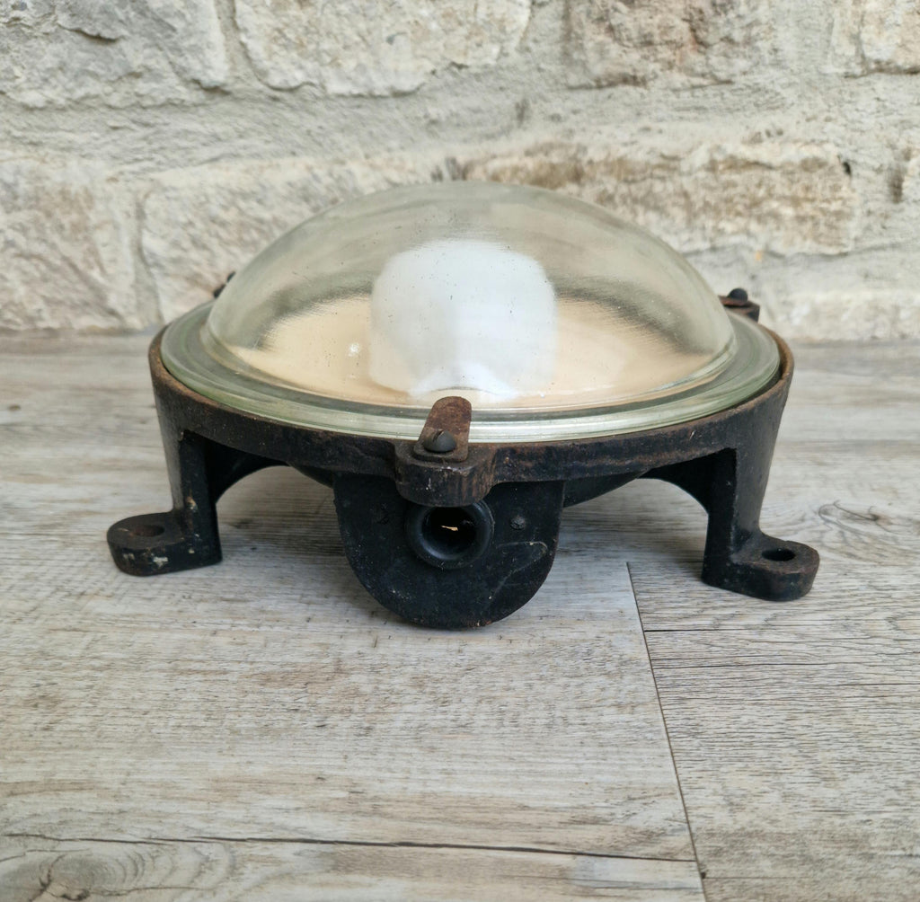 Vintage Industrial Marine Bulkhead Wall Light Cast Iron Round Fixture