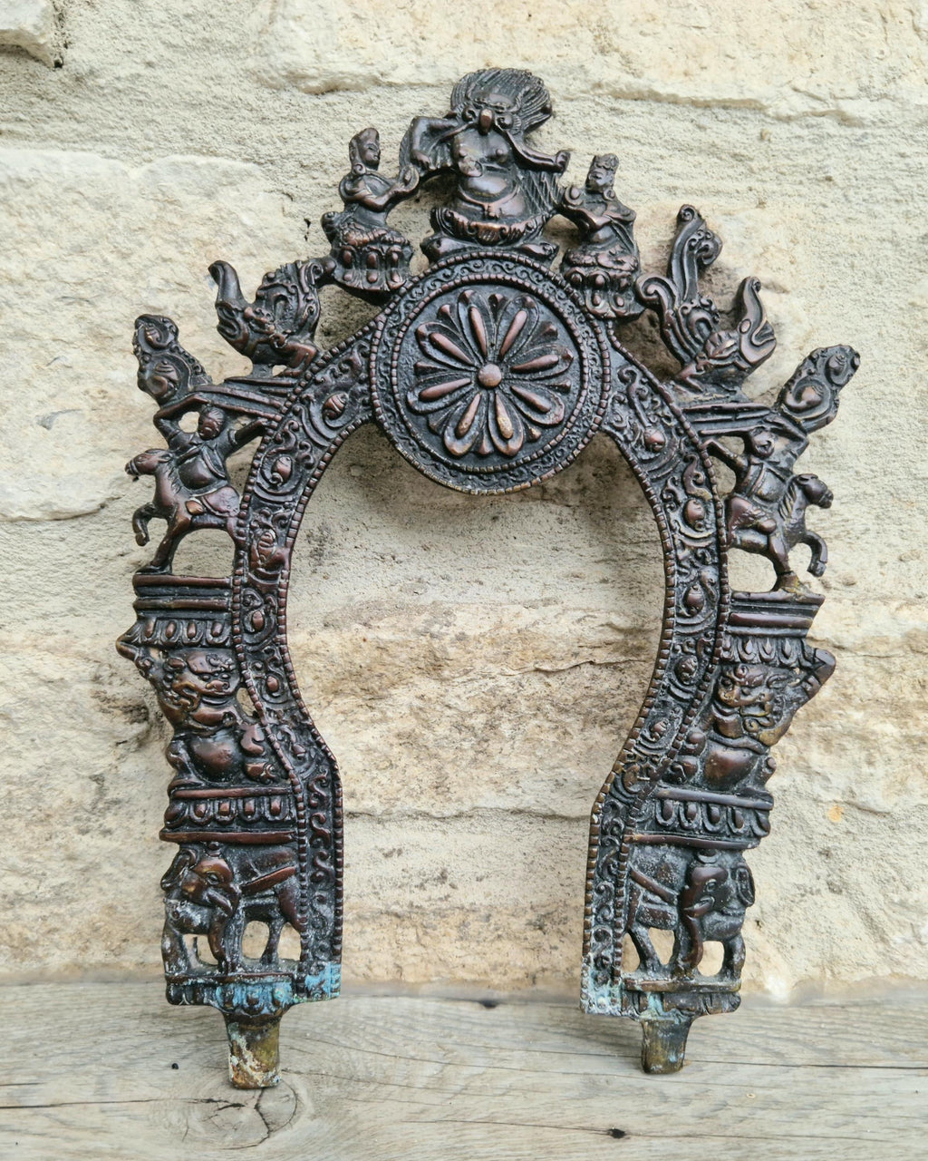 Antique Cast Copper Bronze South Indian Prabhavali Halo Frame Prabhawal, Prabhaval, Kirtimukha