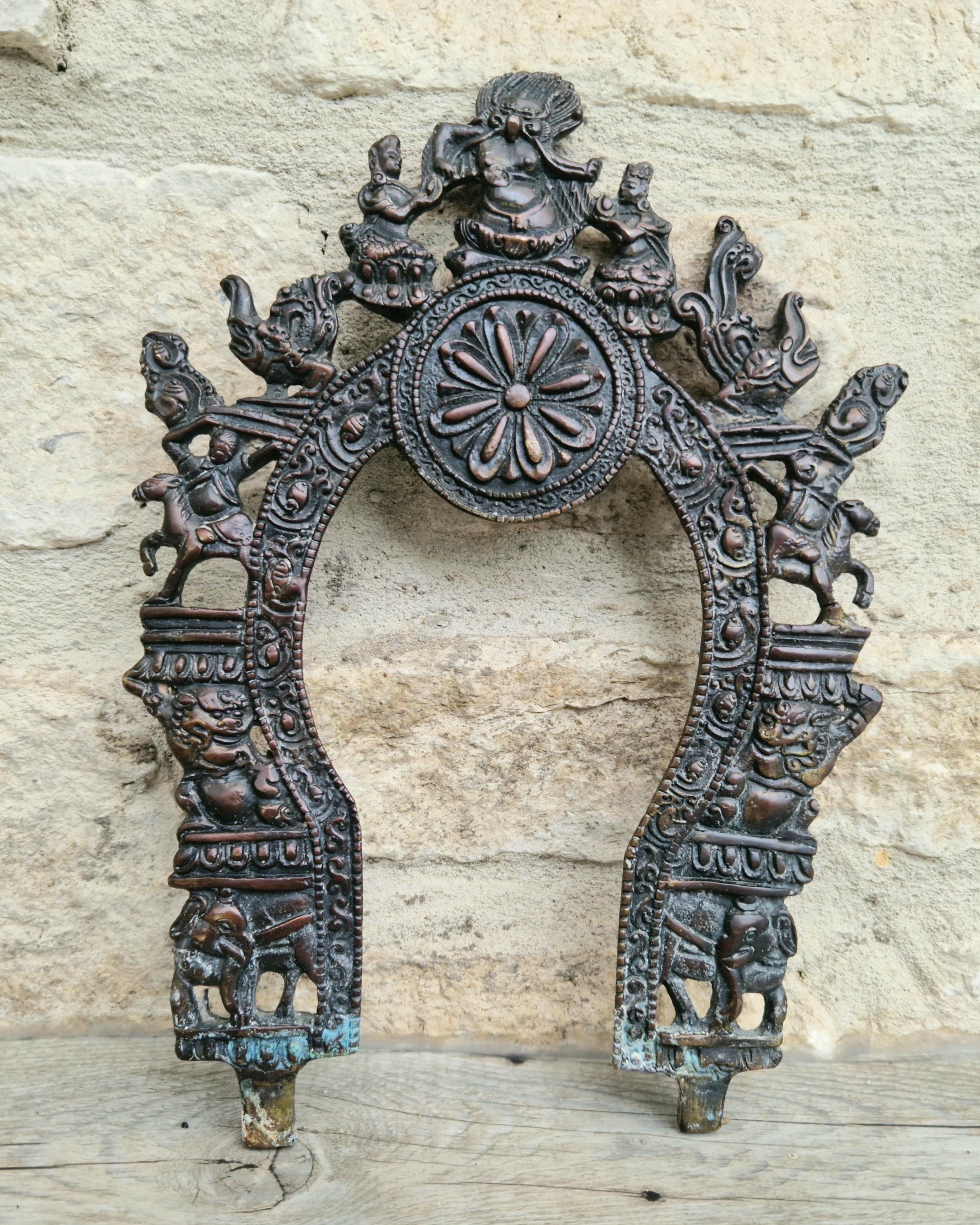 Antique Cast Copper Bronze South Indian Prabhavali Halo Frame Prabhawal, Prabhaval, Kirtimukha