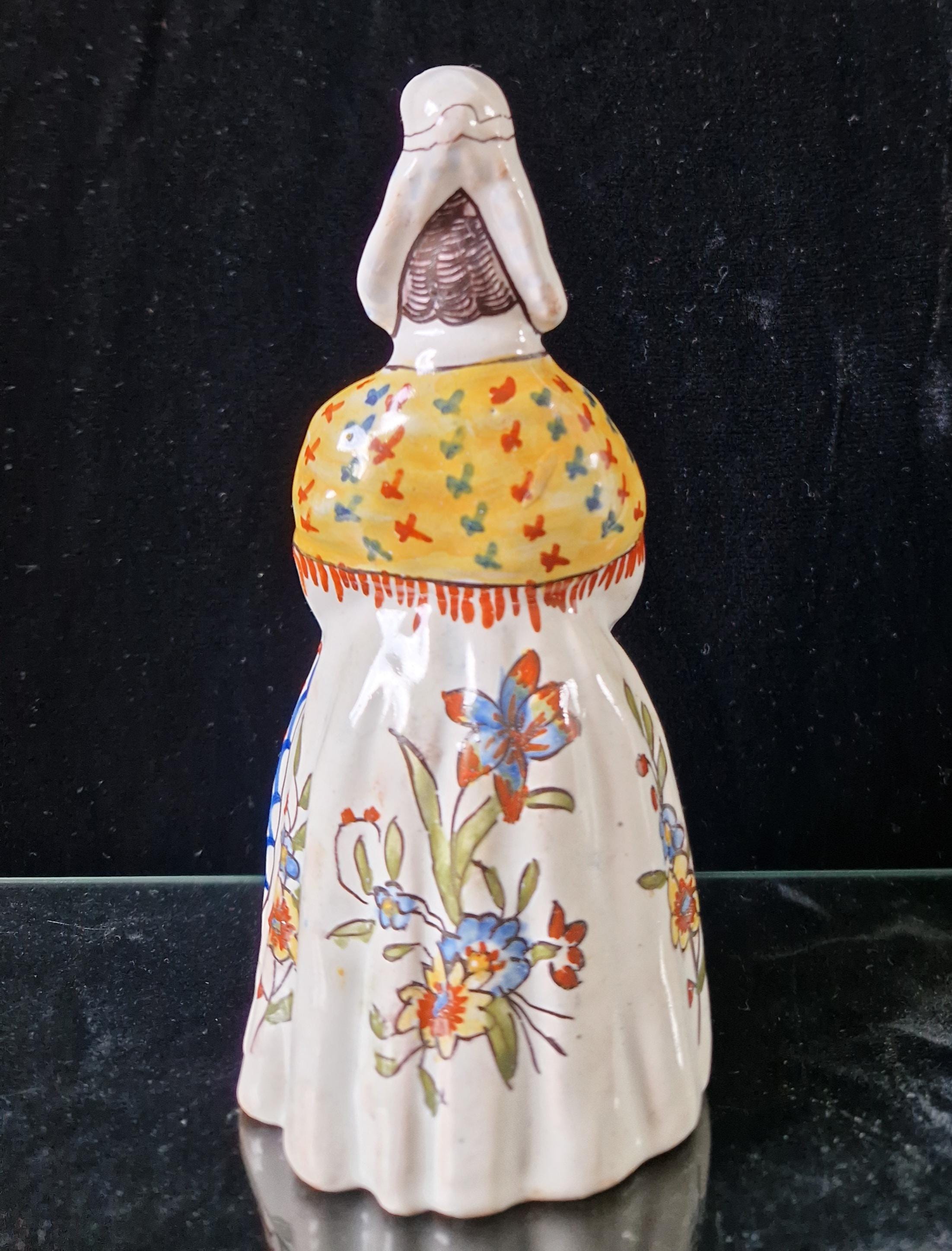 Vintage Faience Earthenware French Rouen 'Mer Sur Mer' Lady Ceramic Table Bell