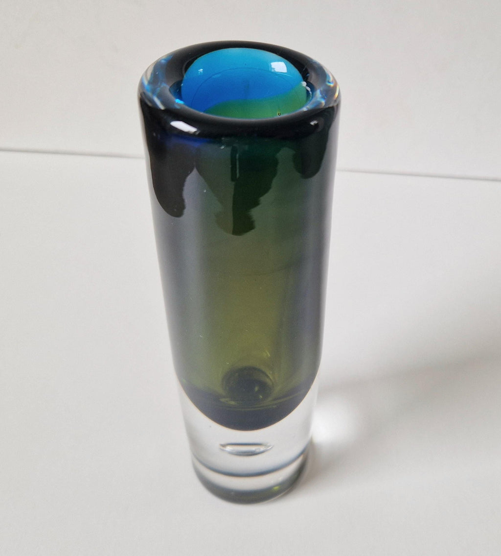 Vicke Lindstrand Kosta Sommerso Art Glass Vase: 1950s Modernist Cylinder