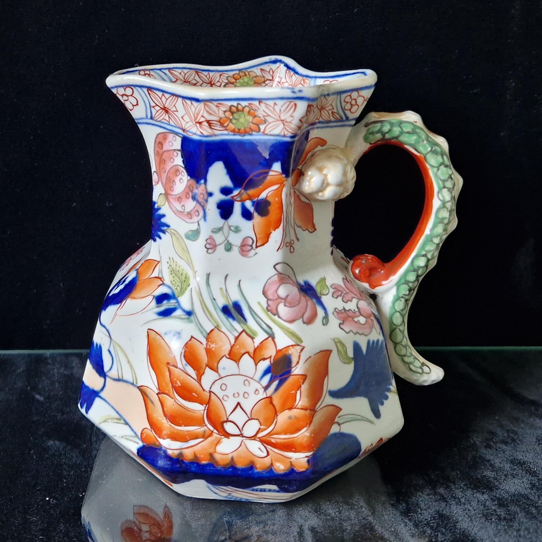 Early Mason's Ironstone China Imari Hydra Octagonal Jug Pitcher 5inch C1820 Incised 2-Line Mark