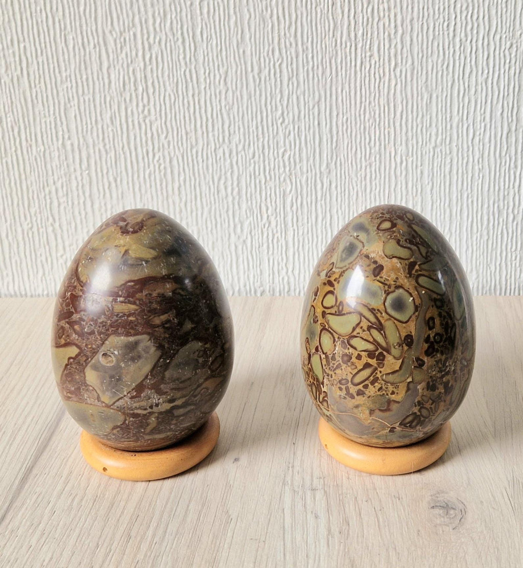 2 x Antique Large Cornish Serpentine Decorative Mineral Eggs 10cm (4 inch)