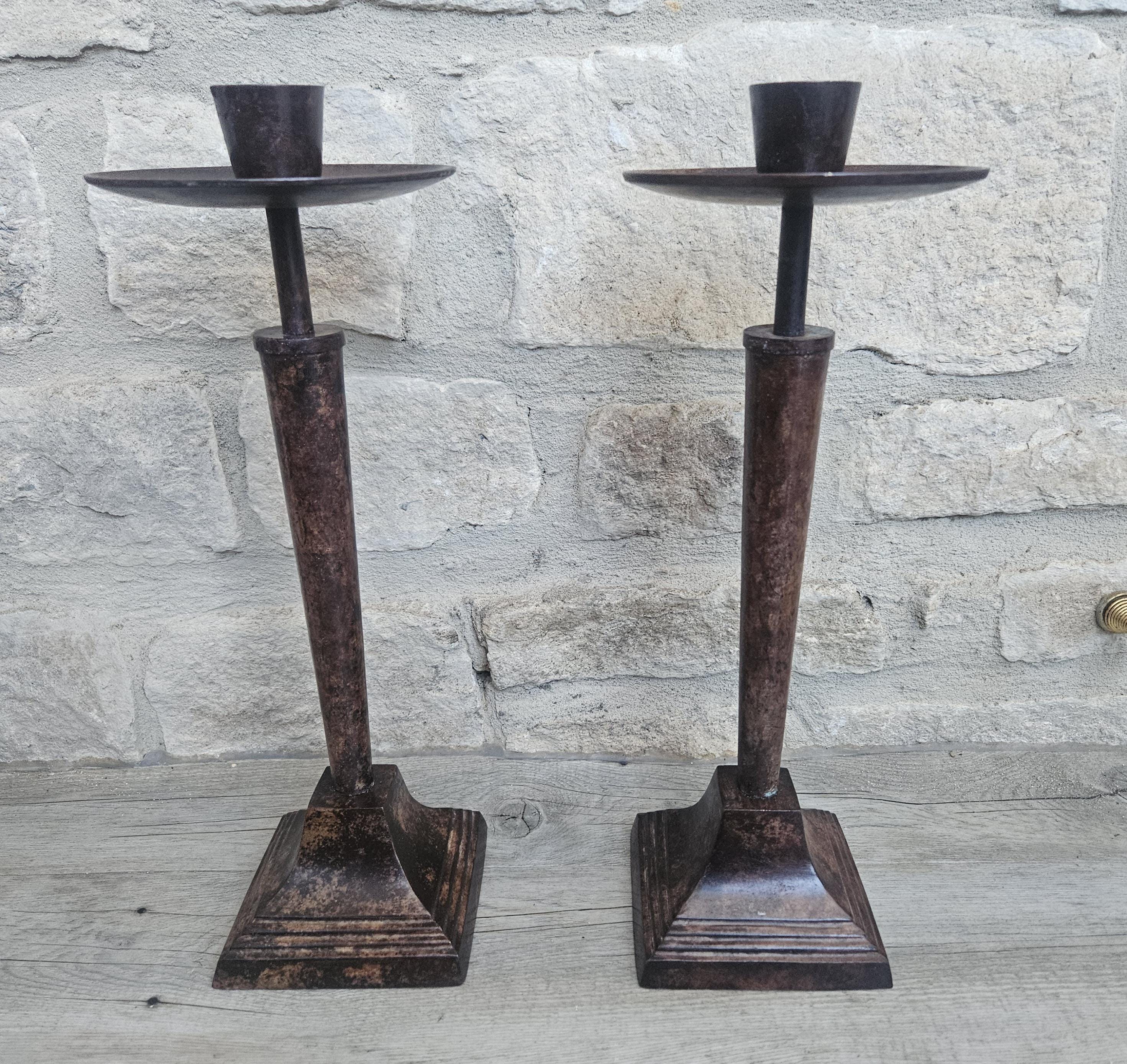 Vintage Art Deco Style Pair Tall Metal Candlesticks Candle Holders 35cm Tall Taper Candlesticks Tall