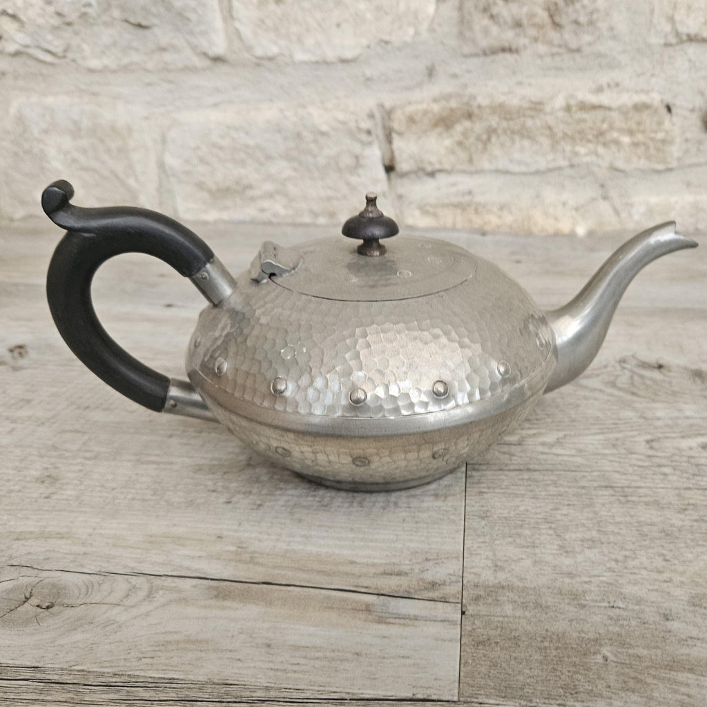 Vintage Arts and Crafts Hammered Pewter Teapot England Collectible British 1920s