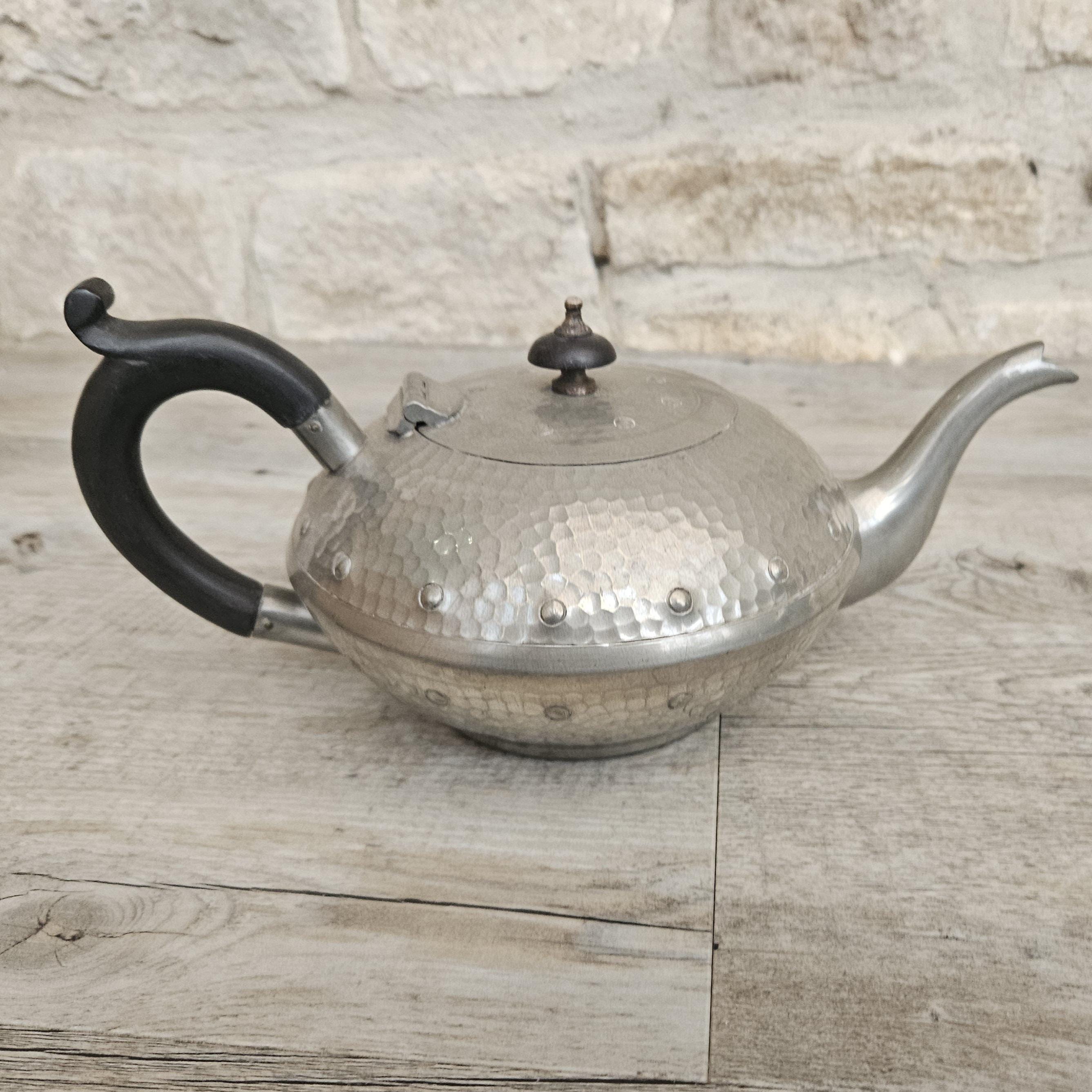Vintage Arts and Crafts Hammered Pewter Teapot England Collectible British 1920s