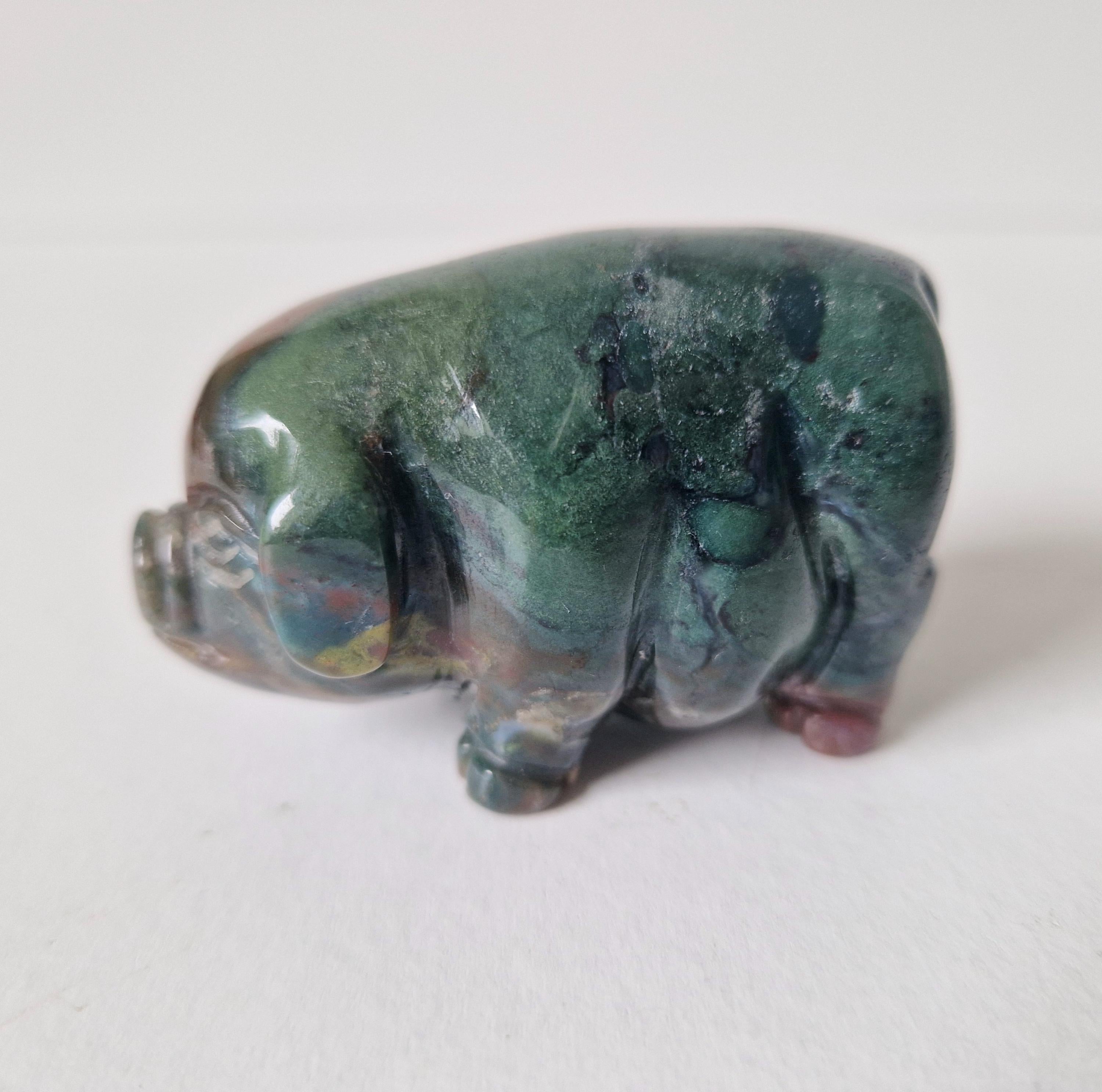 Vintage Fine Carved Moss Agate Standing Pig Figure Ornament 6.3cm