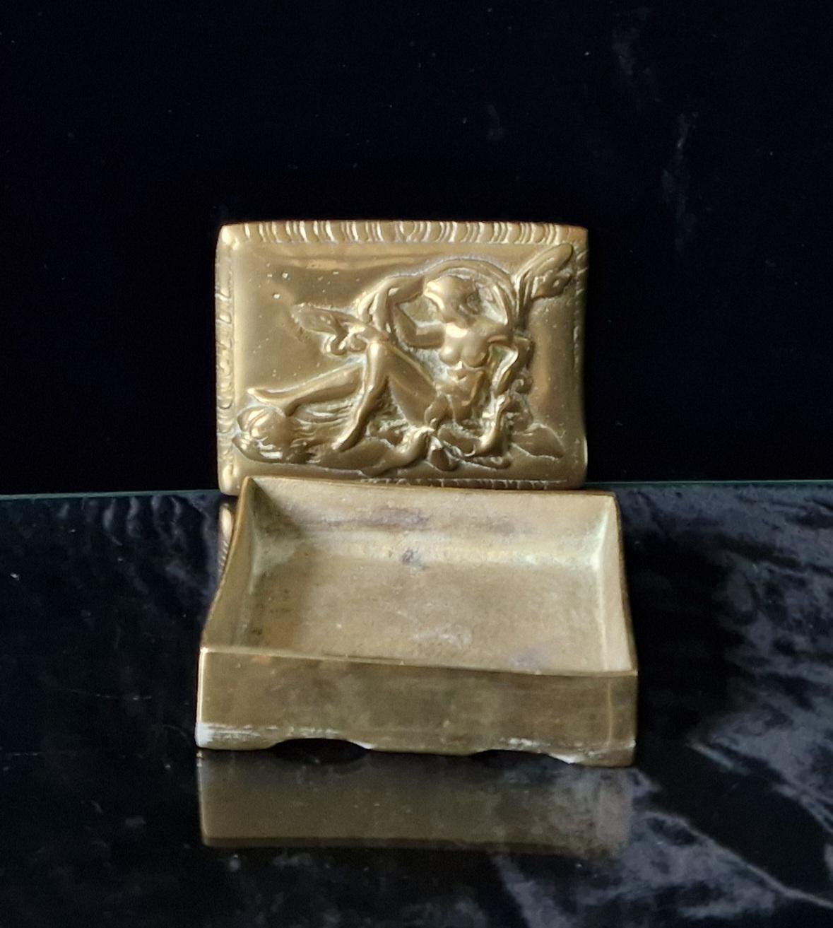Vintage Solid Cast Bronze Art Nouveau Gentleman's Desk Lidded Box 1.06kg