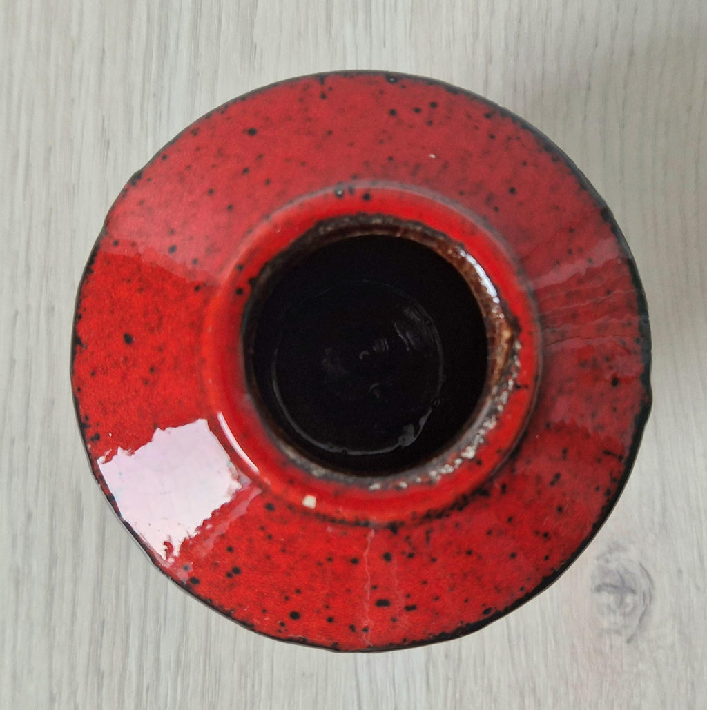 Mid-Century West German Green & Red Squat Fat Lava Vase 8cm