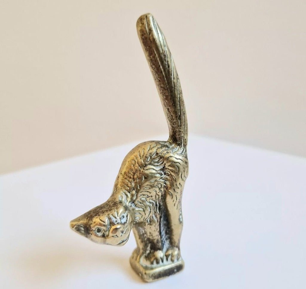 Small Heavy Solid Cast Brass Witch's Standing Cat Figure Ornament 8.5cm Possibly Pipe Tamper
