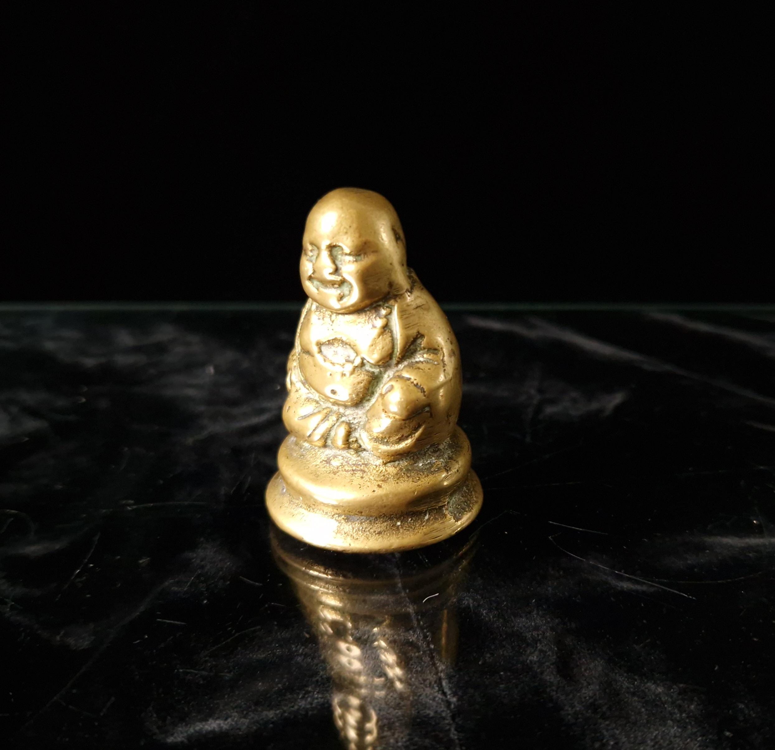 Antique Cast Bronze Miniature Laughing Buddha Budai Figure Ornament