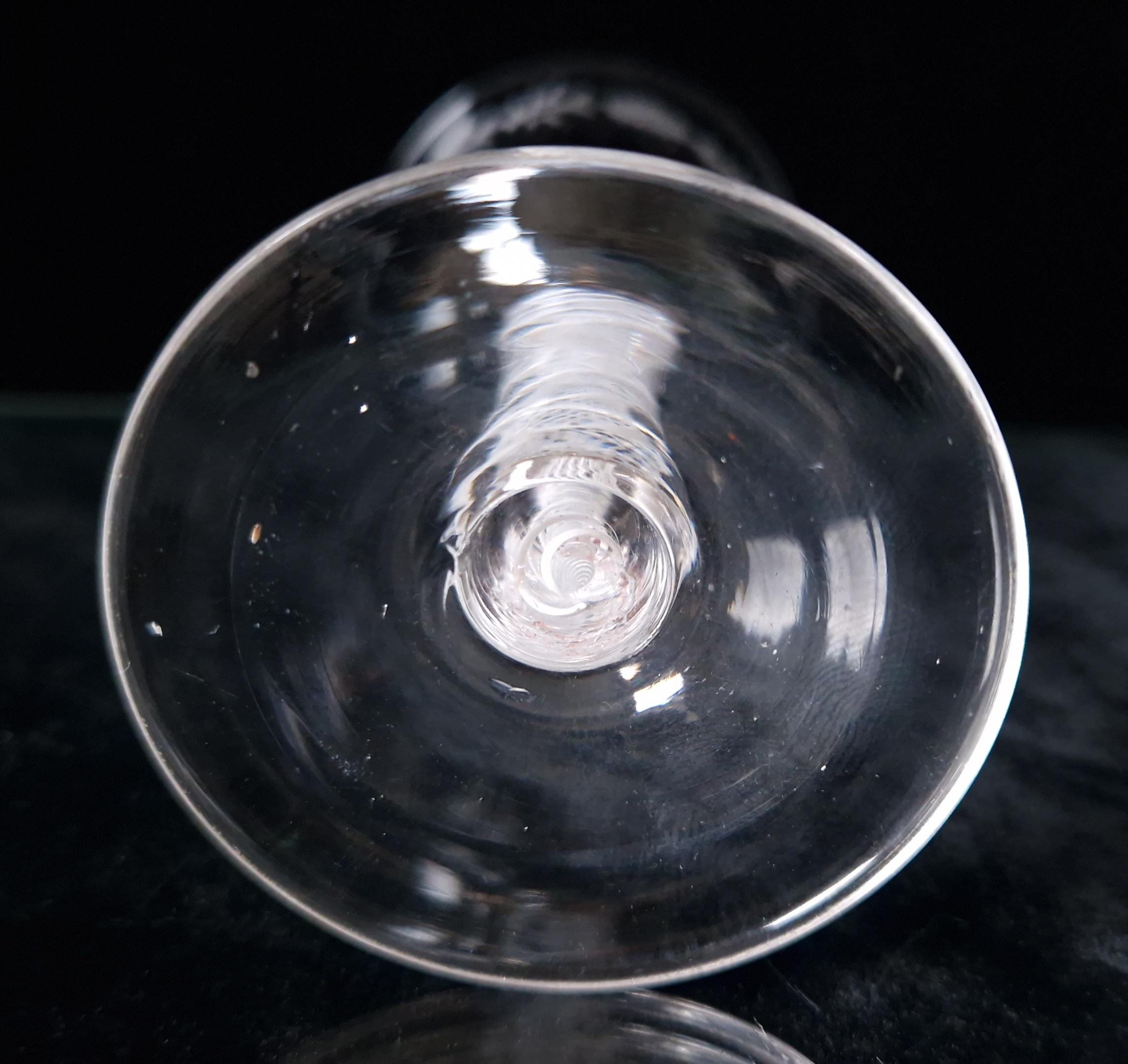 18th Century Jacobean Engraved Flute Moulded Double Series Airtwist Stem Cordial Liquor Glass