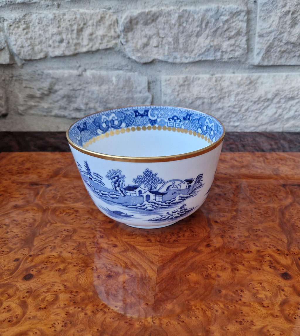 Davenport Longport England Blue & White Gilt Two Temples Porcelain Slop Bowl c.1870-1886