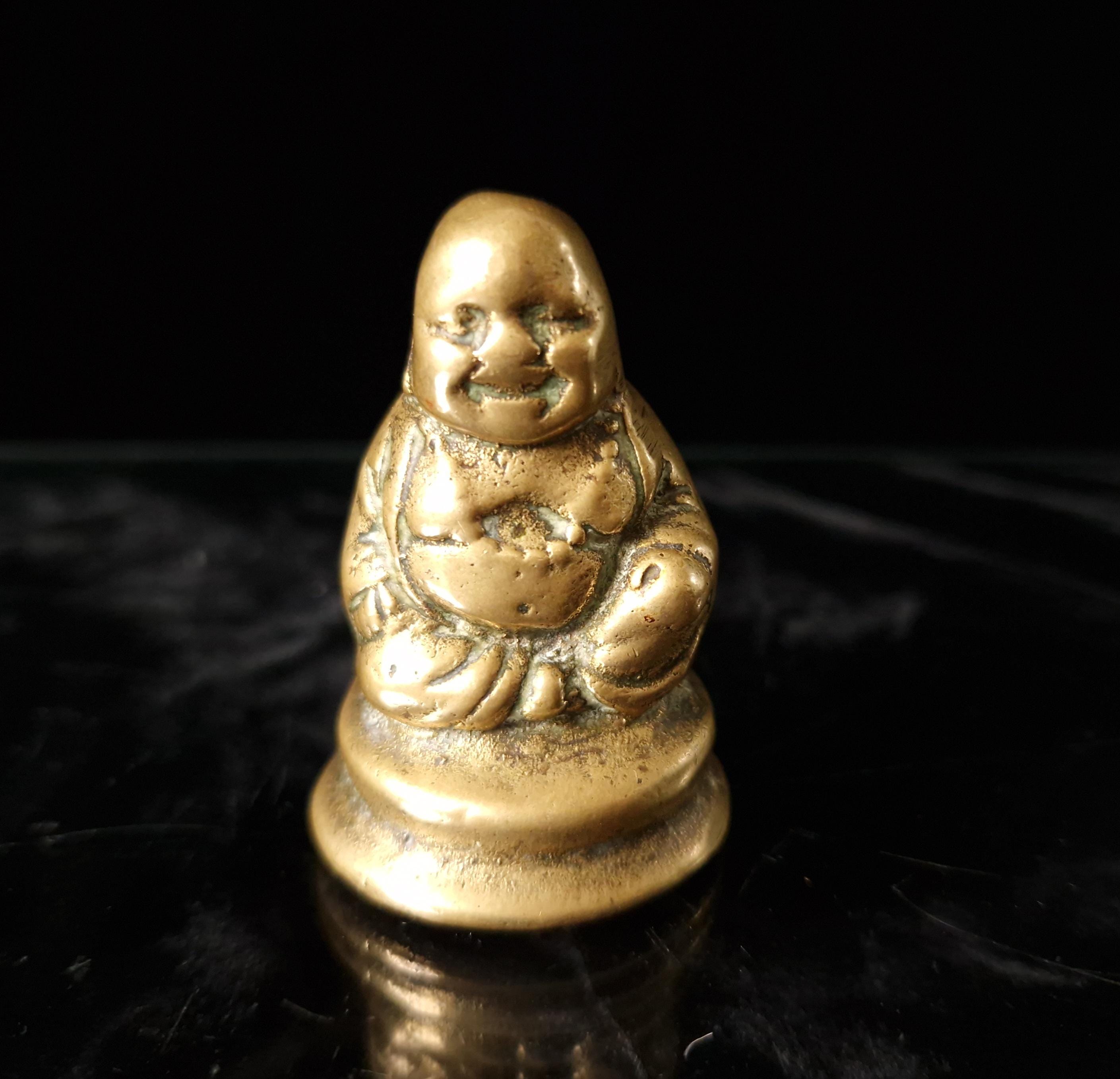 Antique Cast Bronze Miniature Laughing Buddha Budai Figure Ornament