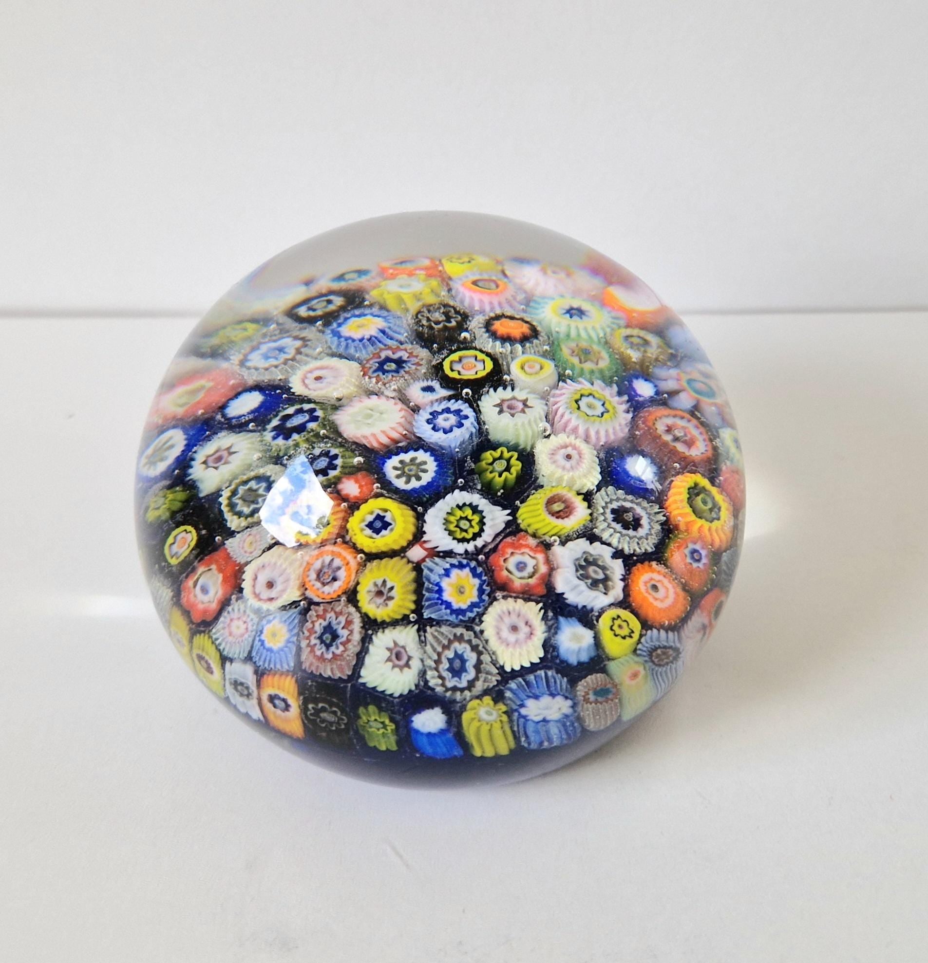 Vintage Strathearn Scottish Glass Millifiore Close Pack Blue Ground Paperweight 8cm