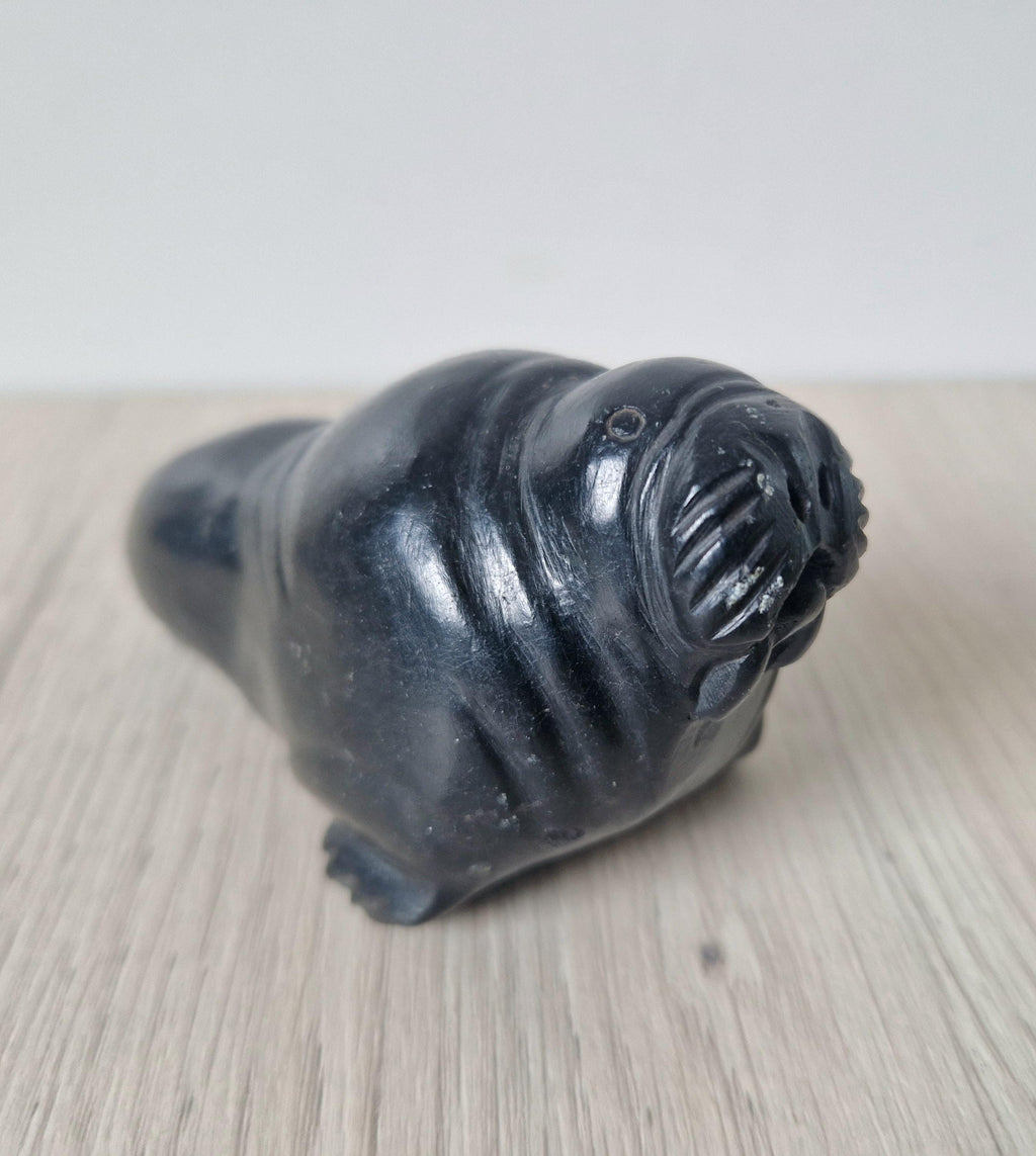 Authentic Carved Stone Inuit Walrus Figure by Sillassi Tuki Mid 20th Century