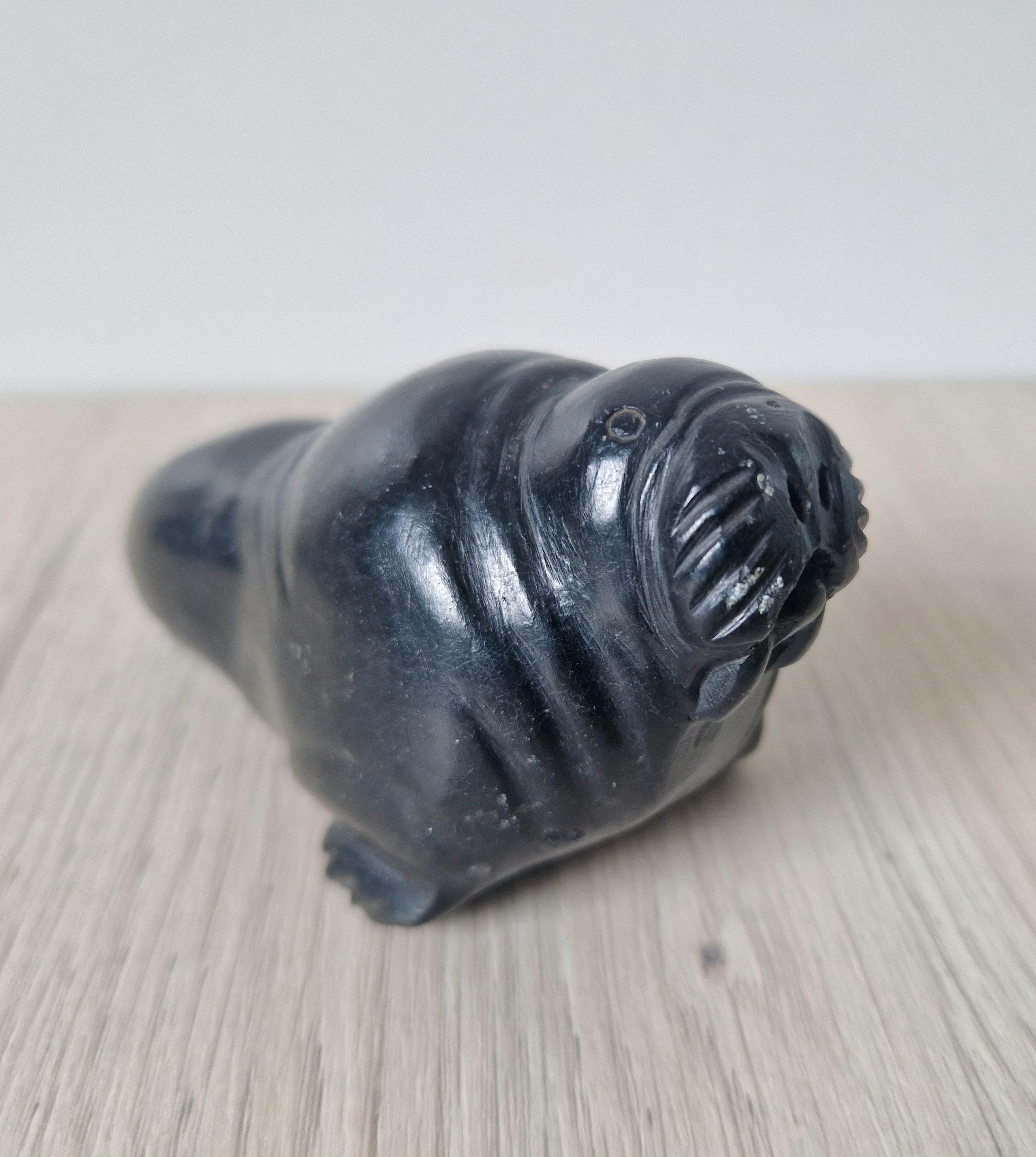 Authentic Carved Stone Inuit Walrus Figure by Sillassi Tuki Mid 20th Century