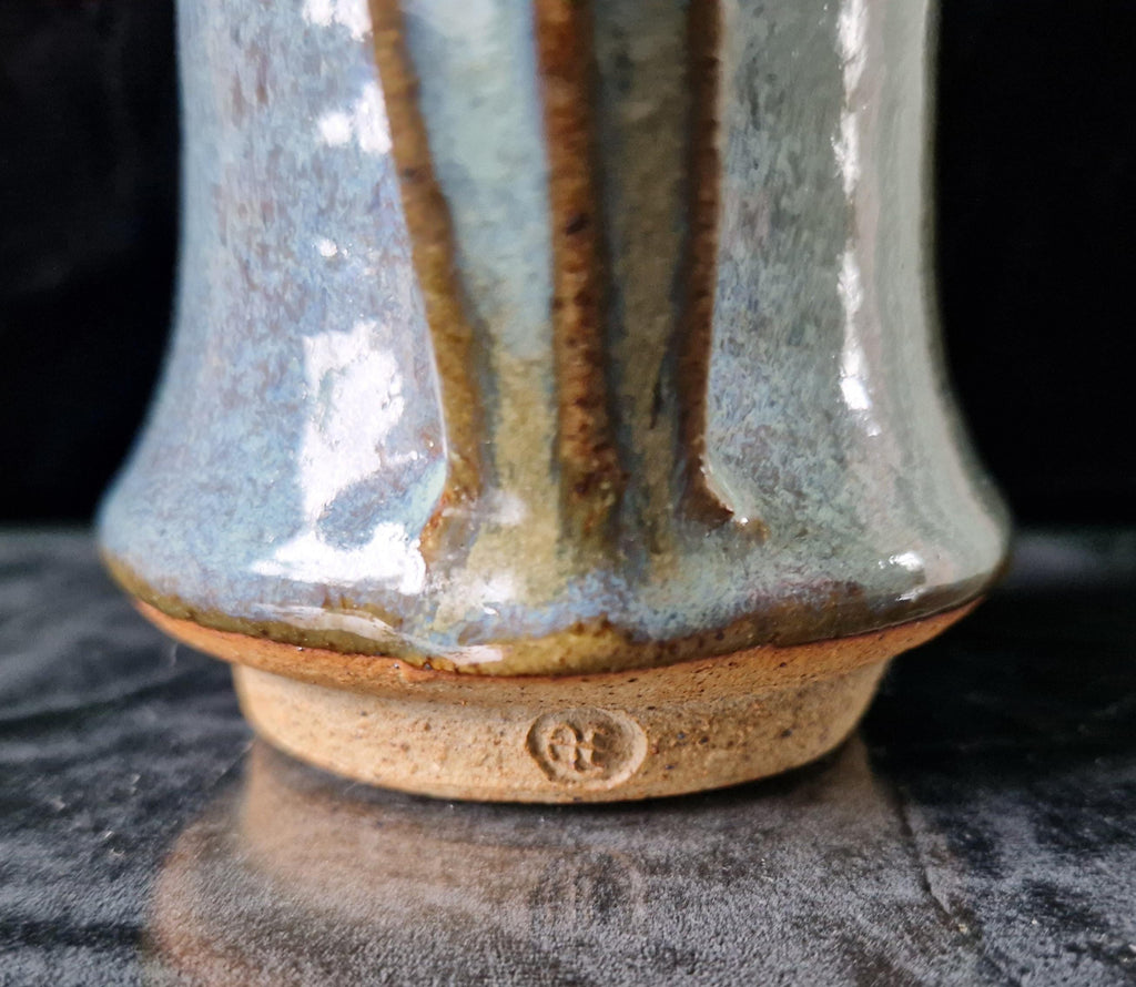 Midcentury Adrian Lewis Evans Flared Rim Multi-Colour Glaze Studio Pottery Stoneware Tall Tankard Signed