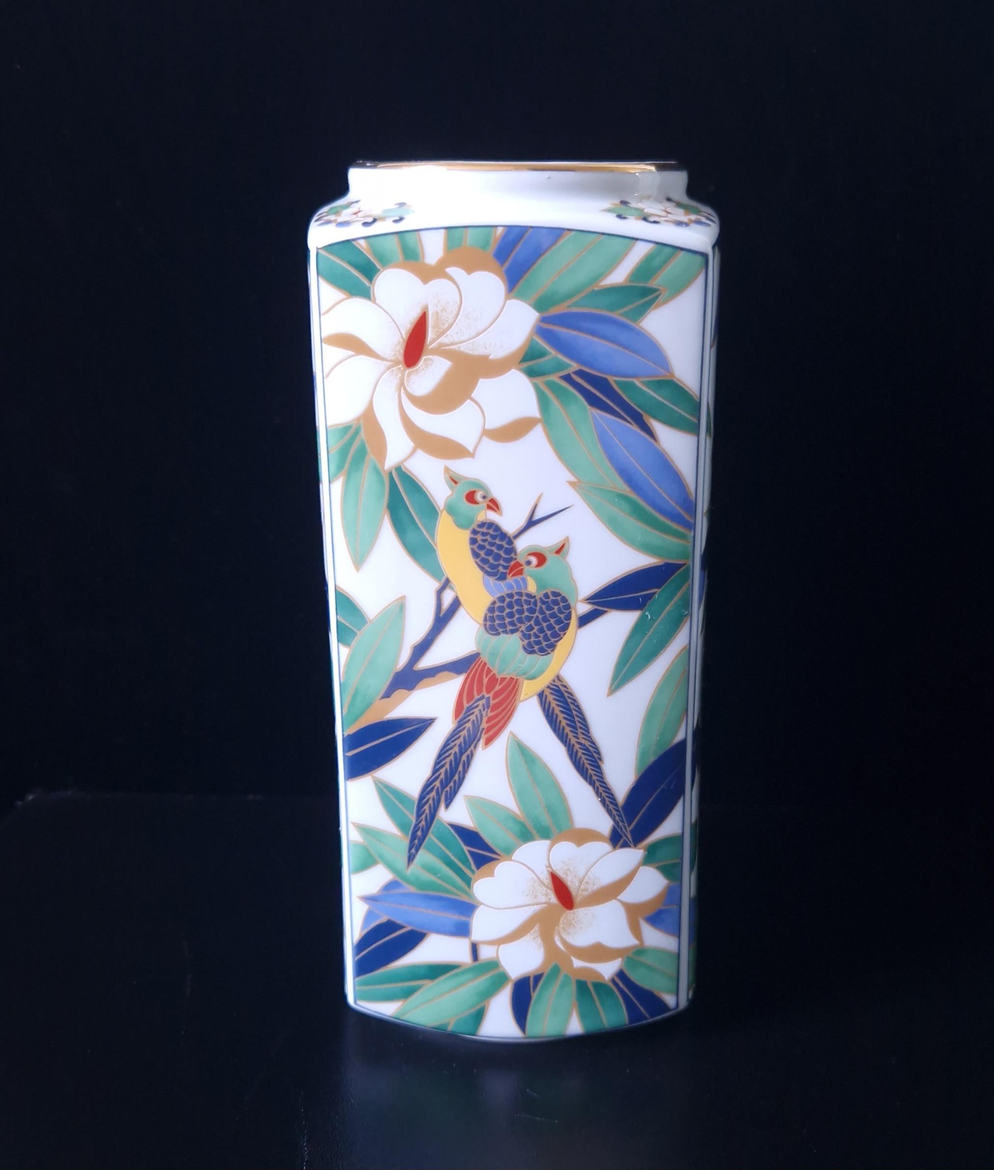 Vintage Takahashi Midcentury Tropicale Parrots Hand Painted Vase San Francisco