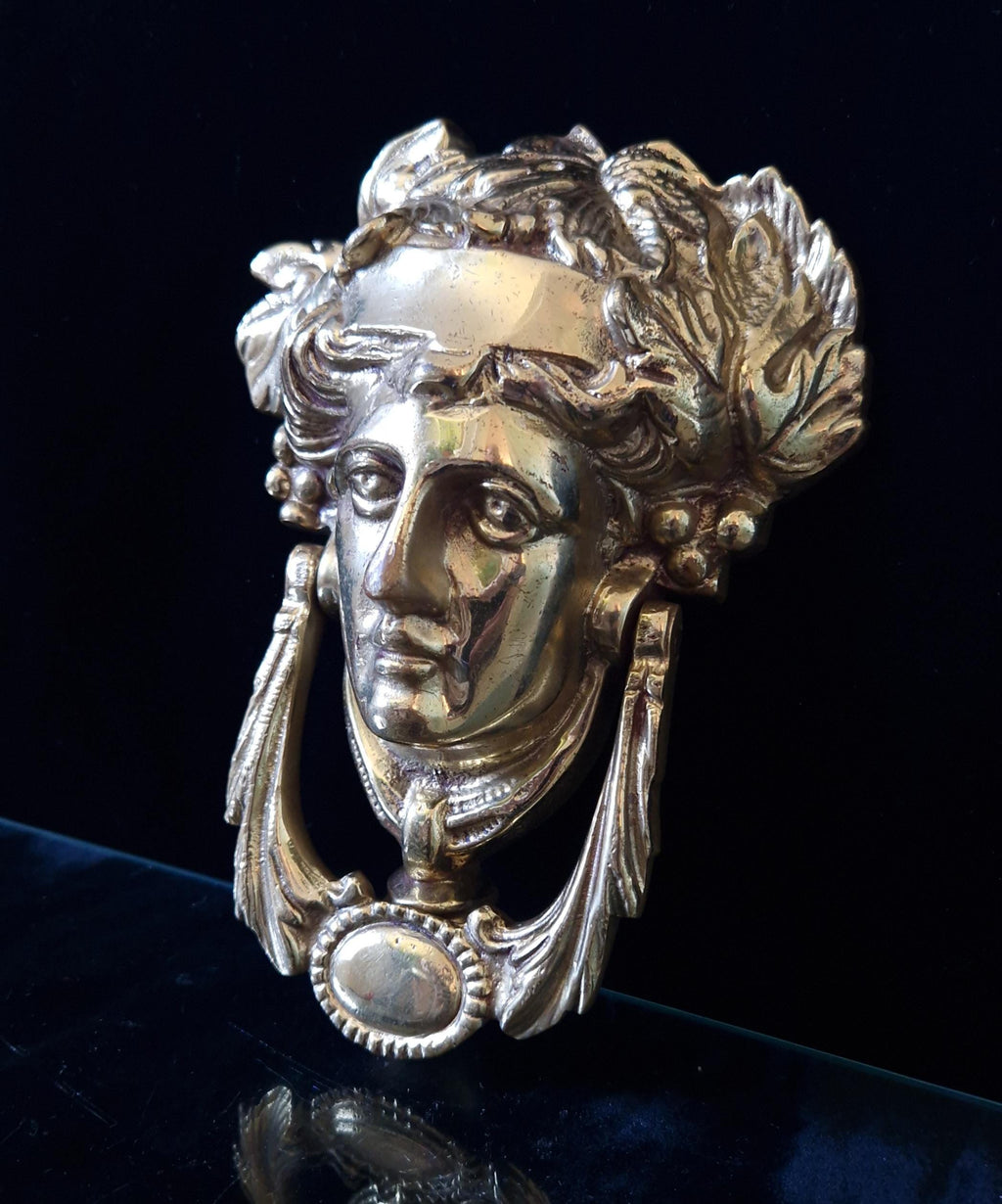 Vintage Large Heavy Cast Brass Dionysius Swing Arm Door Knocker 17cm