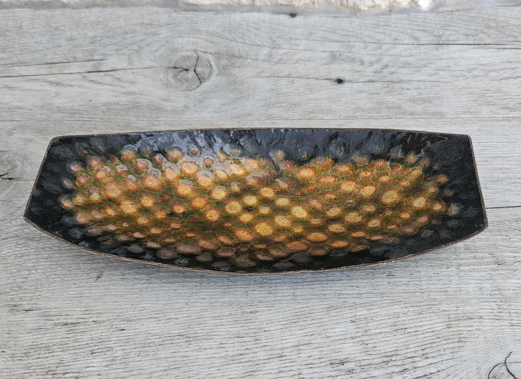 Midcentury Metal Enamel Trinket Dish Oblong Curved Coffee Table Small Dish 18cm Long