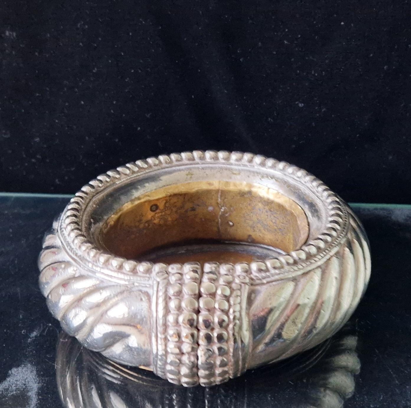 Antique North African Moroccan Silver Metal & Brass Slave Anklet Vide Poche Desk Catchall Dish