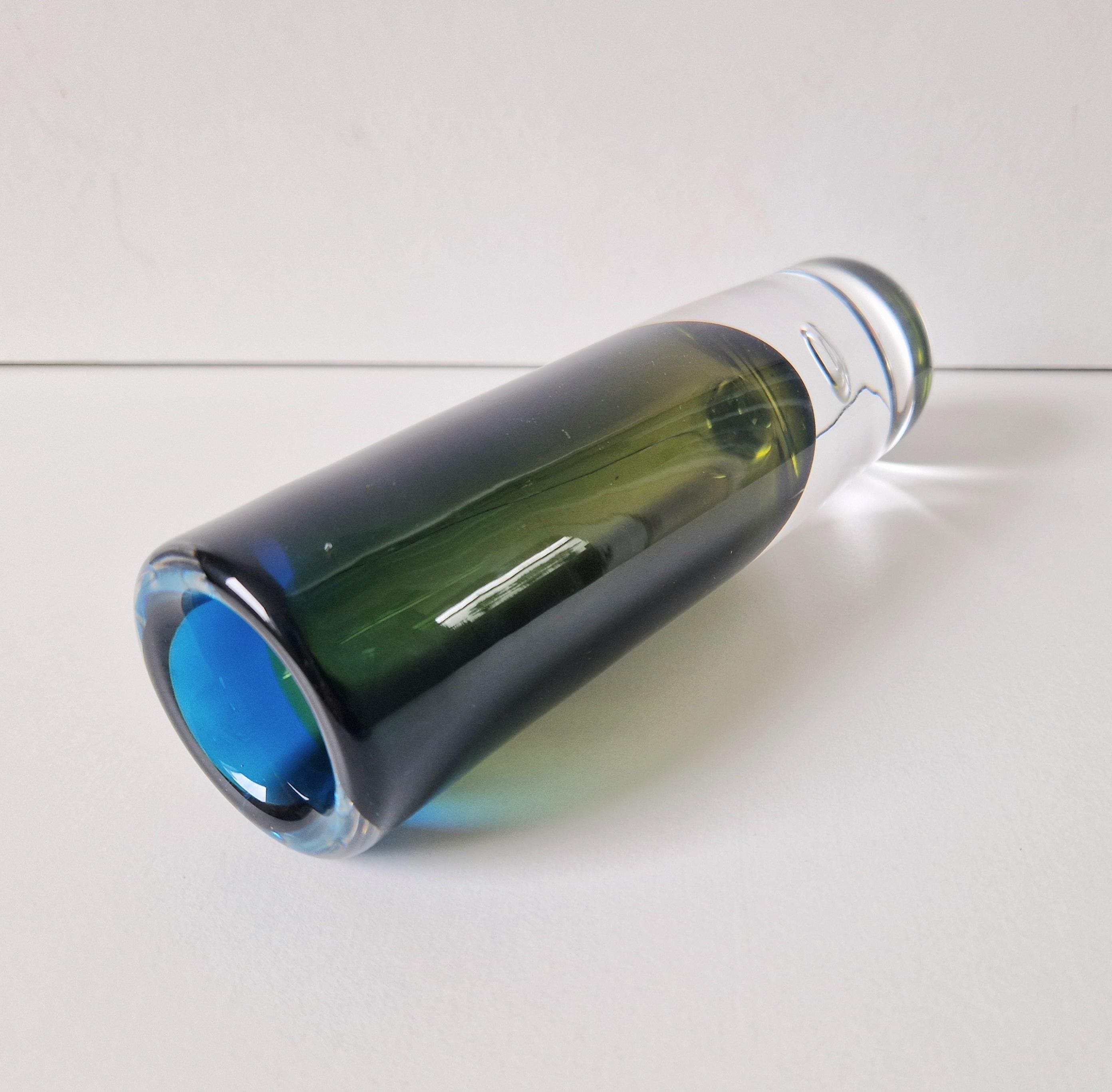 Vicke Lindstrand Kosta Sommerso Art Glass Vase: 1950s Modernist Cylinder