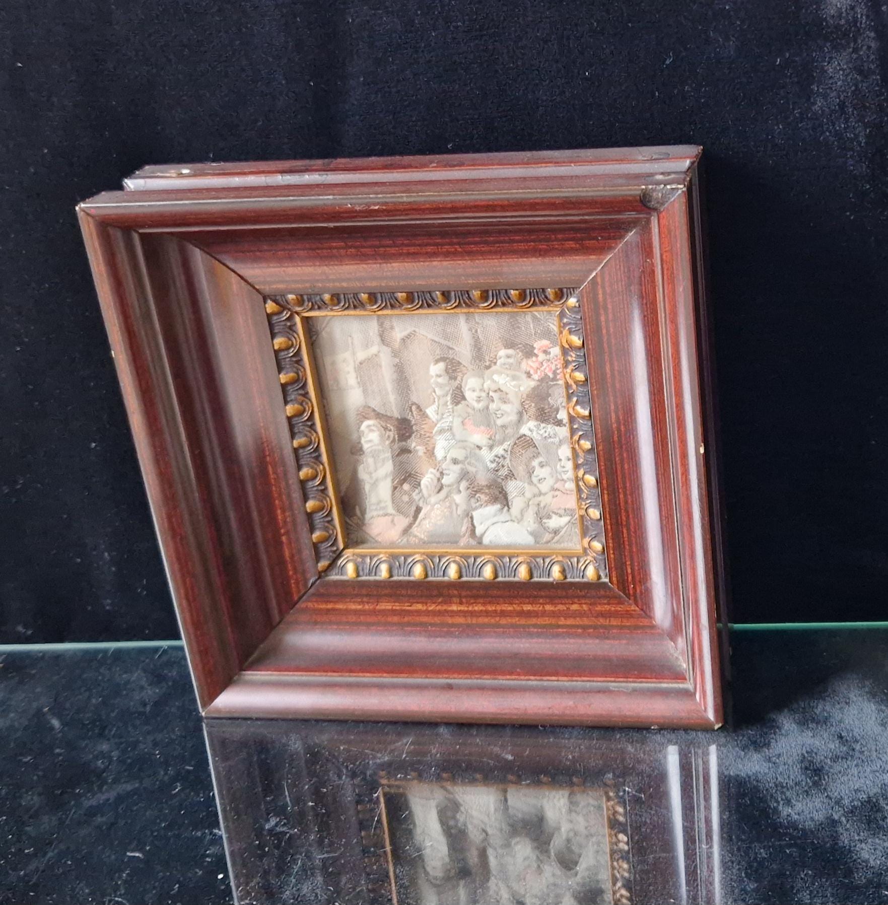 Fine Victorian Woven Silk Framed & Mounted Miniature Artwork 'Georgian Audience' Very Rare.
