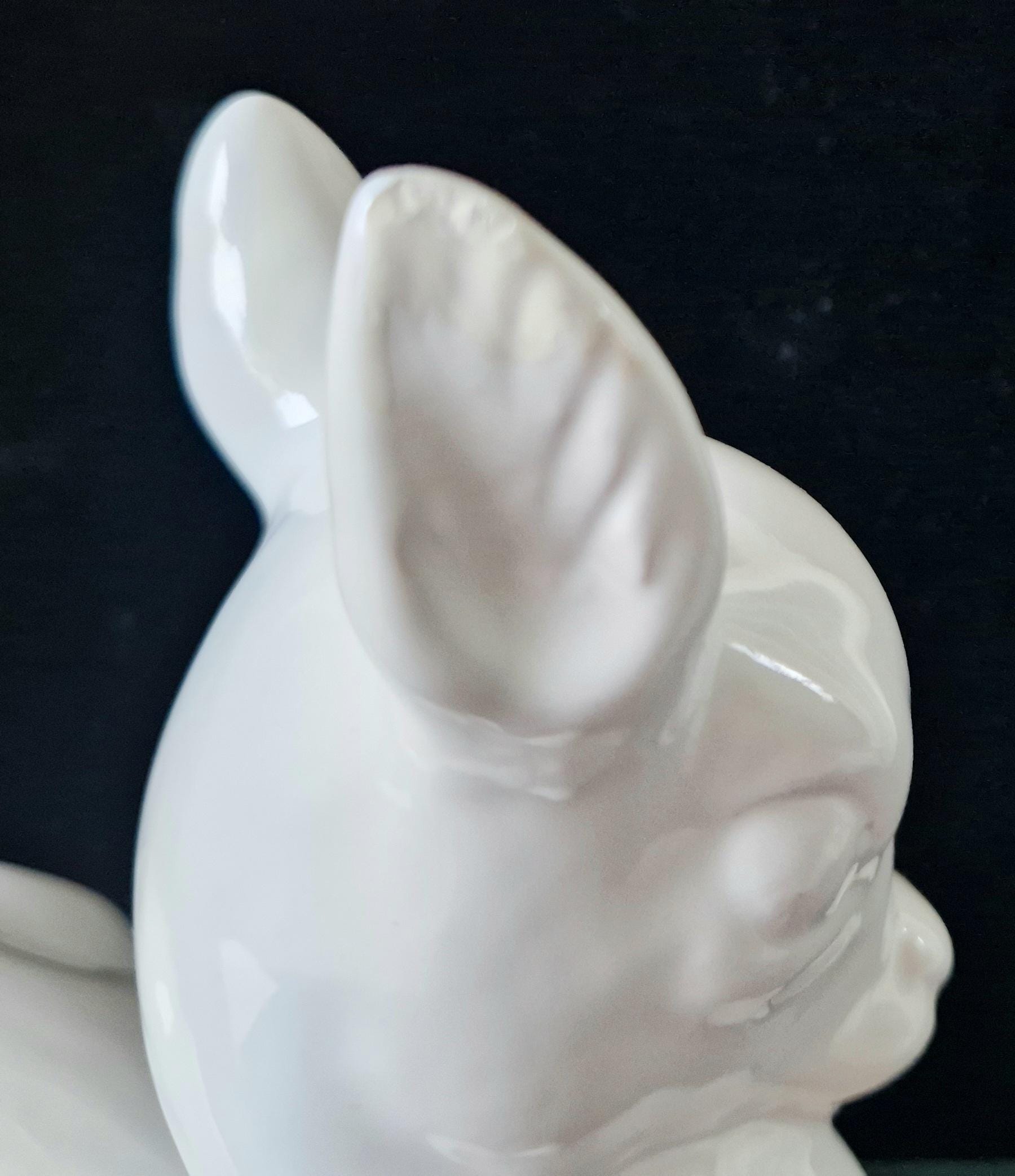 Vintage Cantagalli White Italian Ceramic Faience Recumbant Fawn Deer Figure Ornament 20cm.
