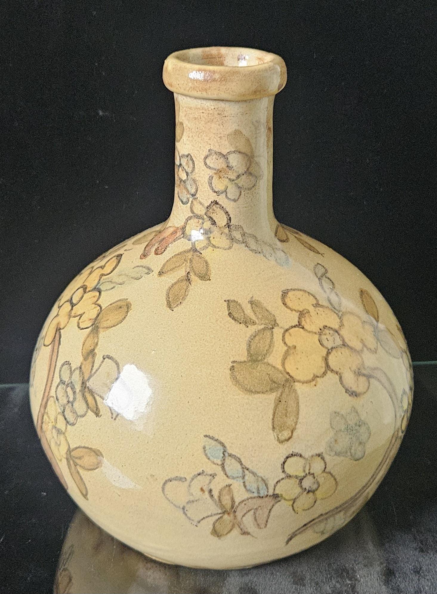 Vintage Handpainted Portugese Floral Vase, Algarve Pottery