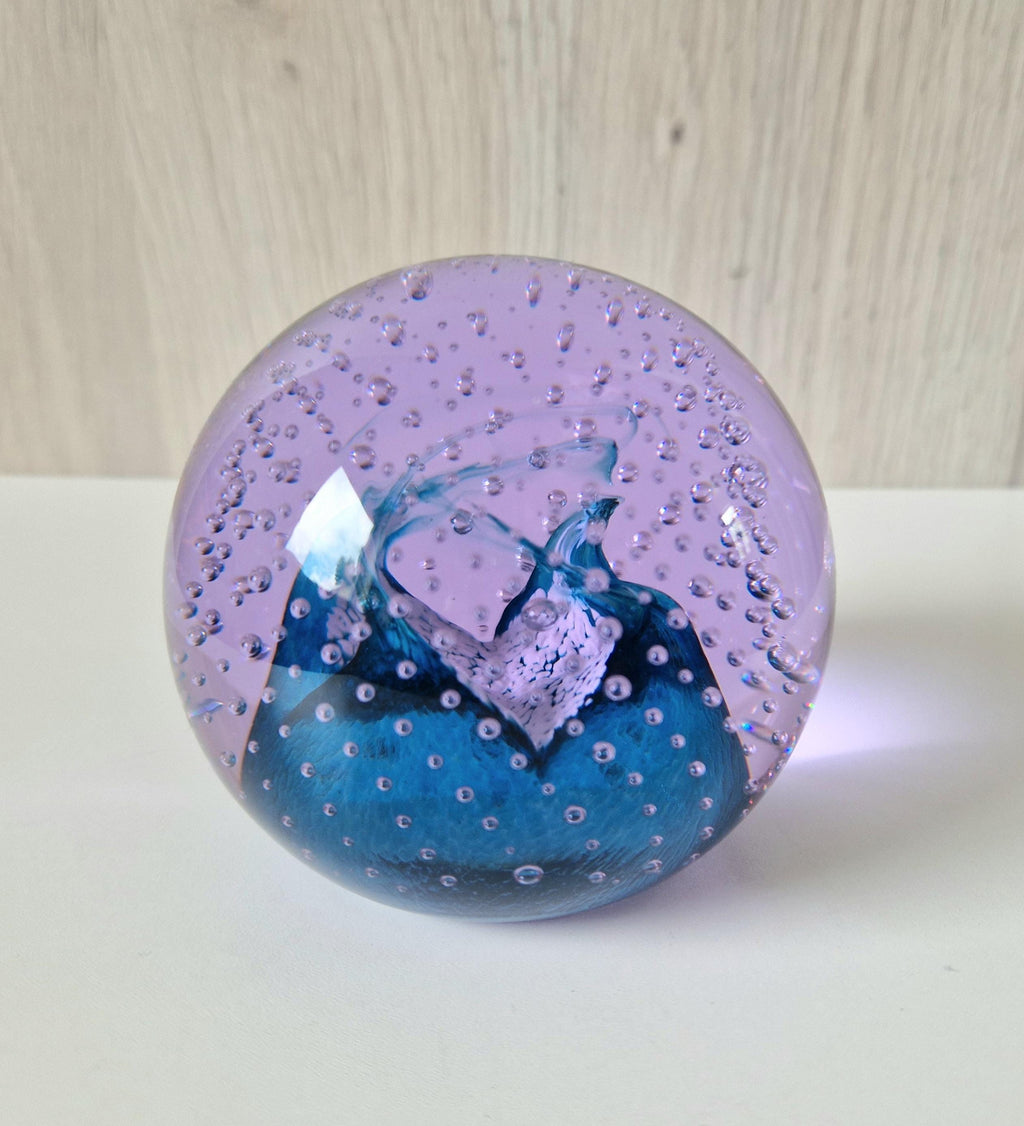 Caithness Purple & Blue Cauldron Large Art Glass Ball Paperweight 8cm Signed