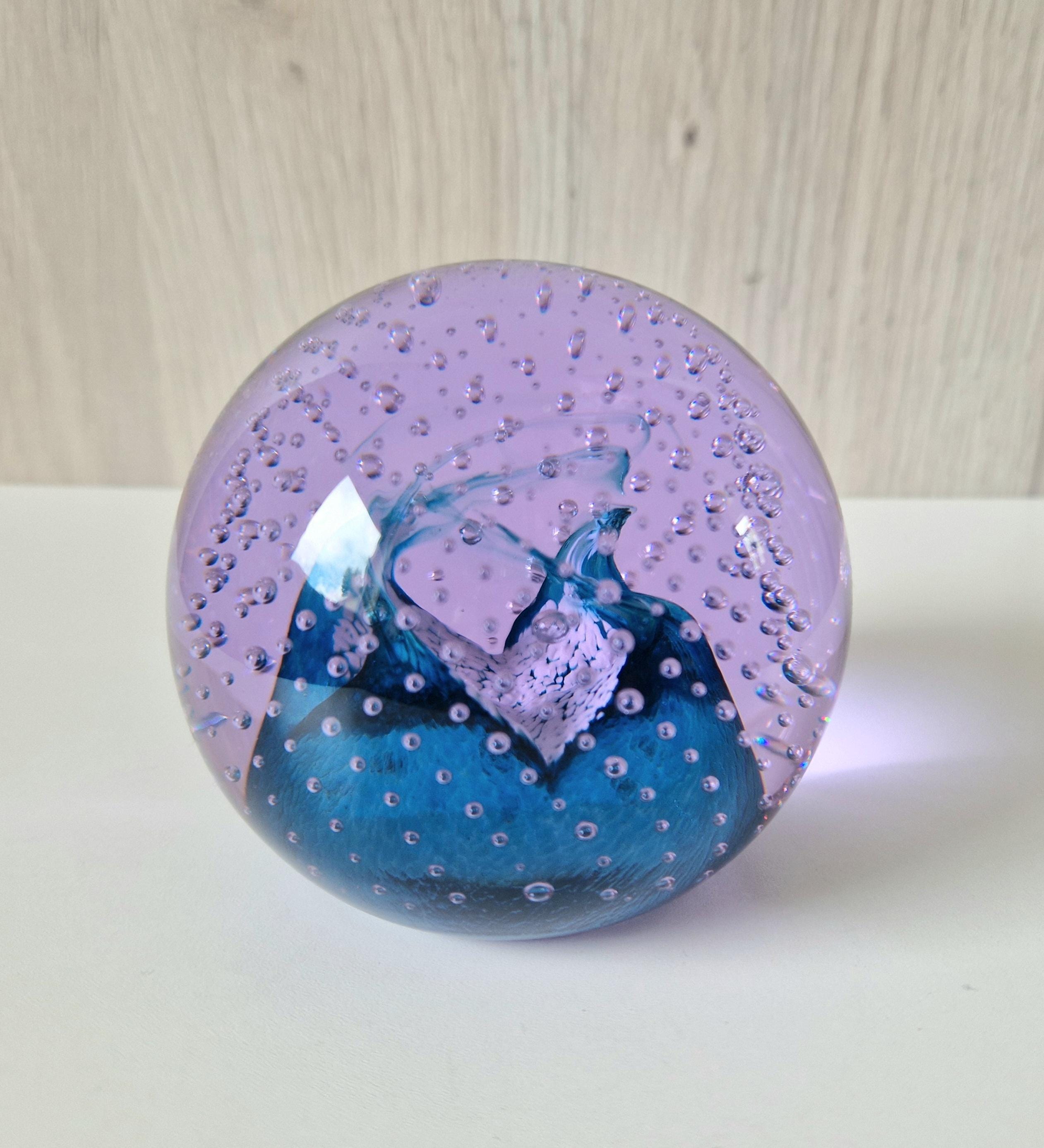 Caithness Purple & Blue Cauldron Large Art Glass Ball Paperweight 8cm Signed