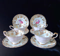 Paragon Mint Green Cabbage Rose Tea Cup & Saucer Set (4) Vintage Gold Gilt China
