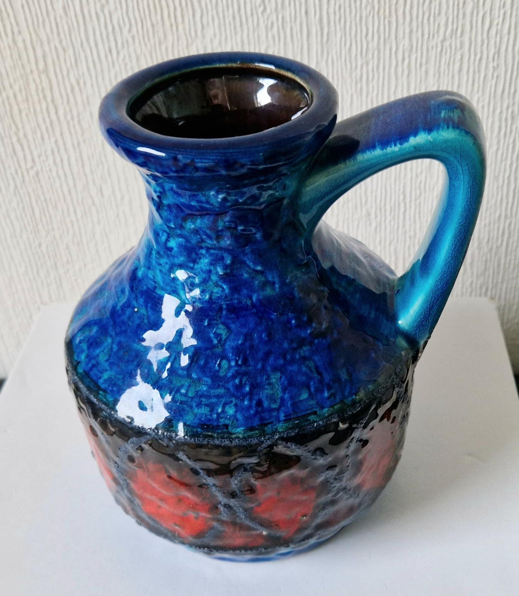 Bay Keramik West German Fat Lava Pottery Jug Vase: Mid-Century Op Art