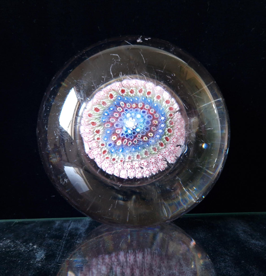 Old English Richardsons Magnum Concentric Millifiore Canes Footed Glass Paperweight