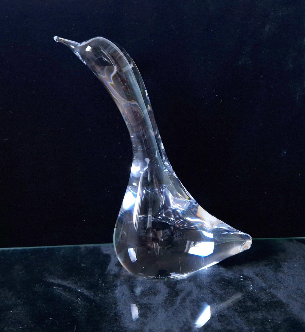 Daum France Crystal Goose Head Up Figure Ornament 19cm Signed Vintage