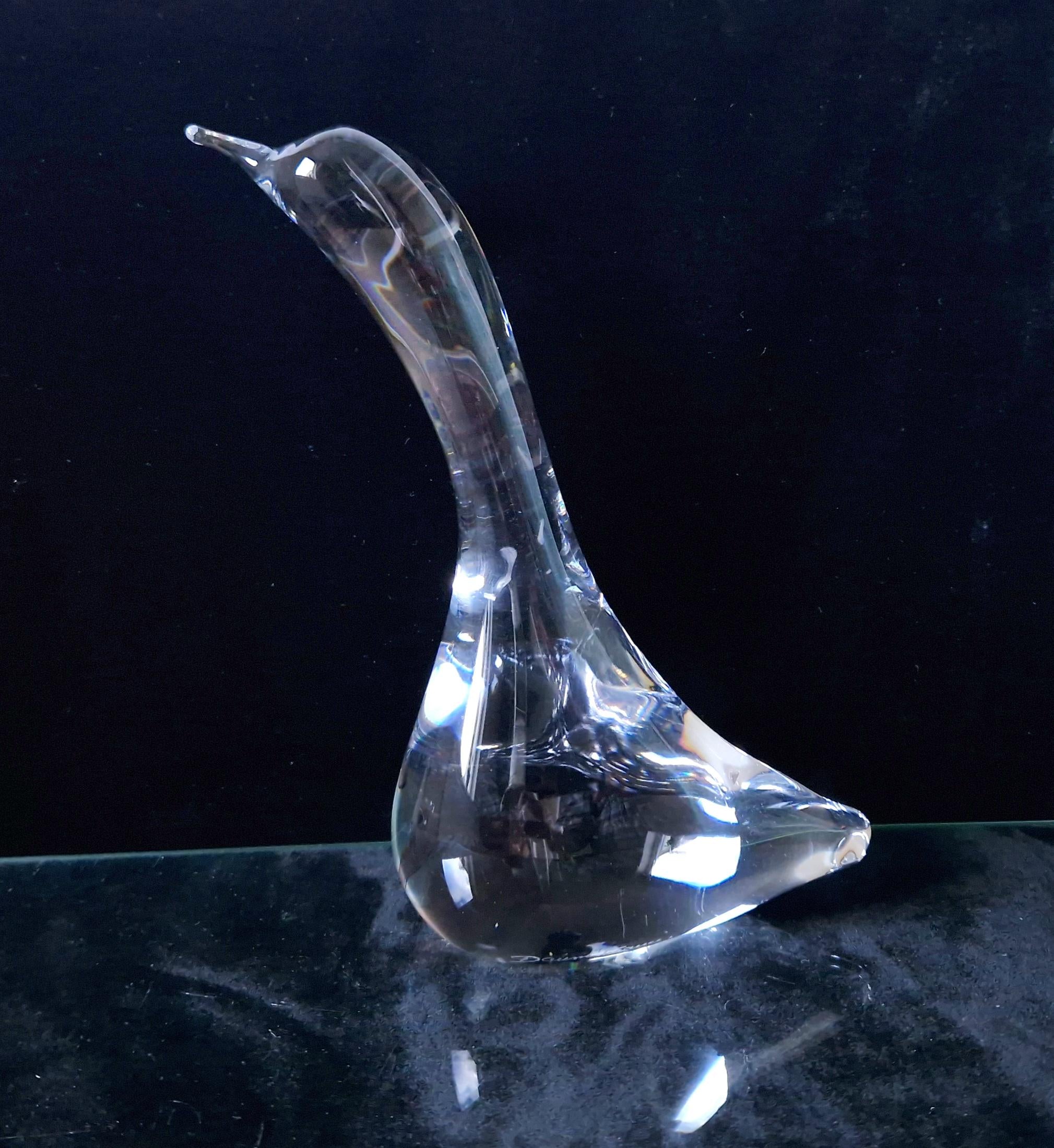 Daum France Crystal Goose Head Up Figure Ornament 19cm Signed Vintage
