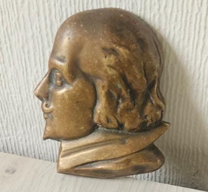 Antique Bronze William Shakespeare Portrait Wall Plaque 10cm X 8cm Heavy Rare