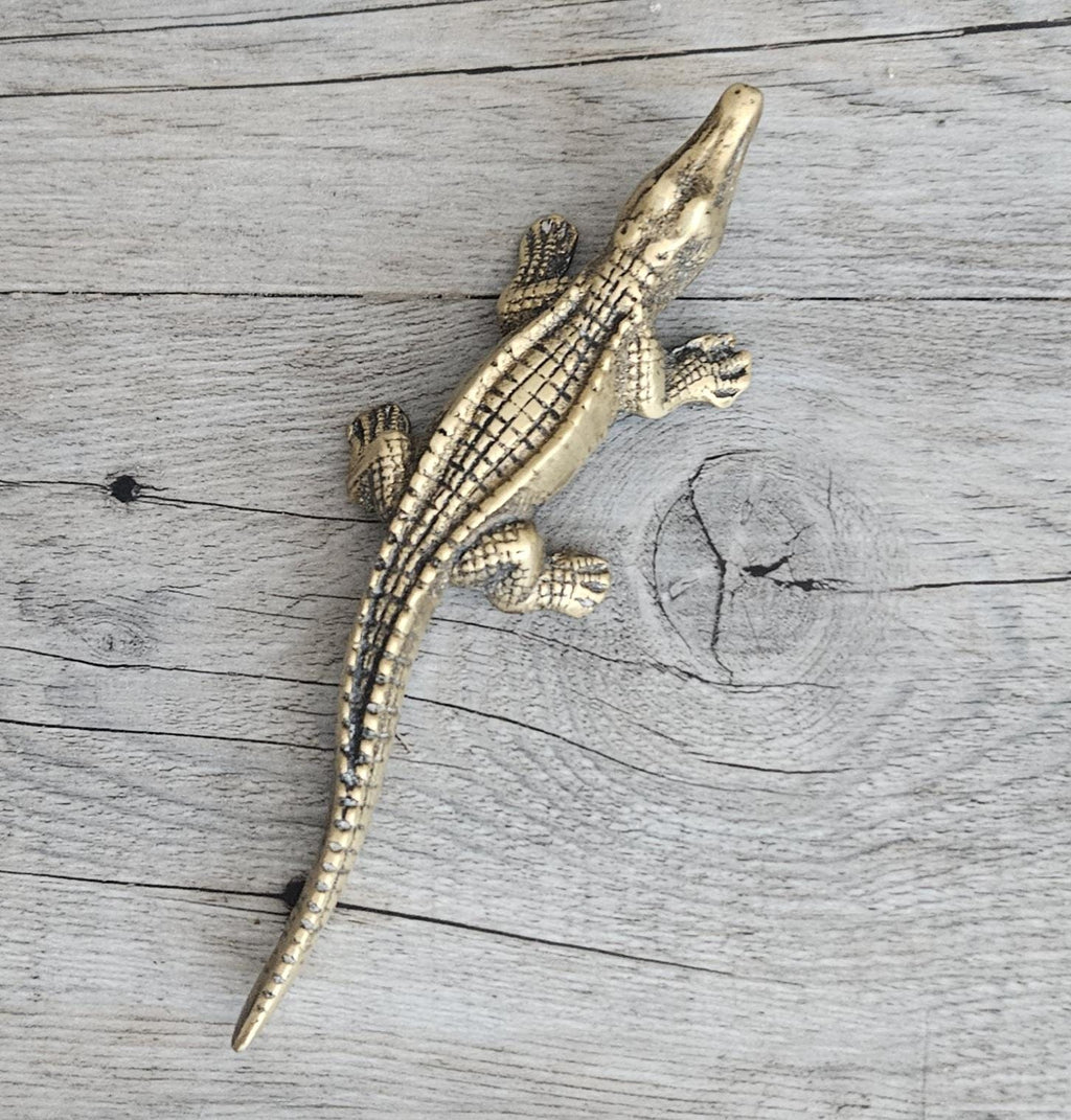 Vintage Small Brass Crocodile Figure Ornament 13.5cm Long Mcm Brass