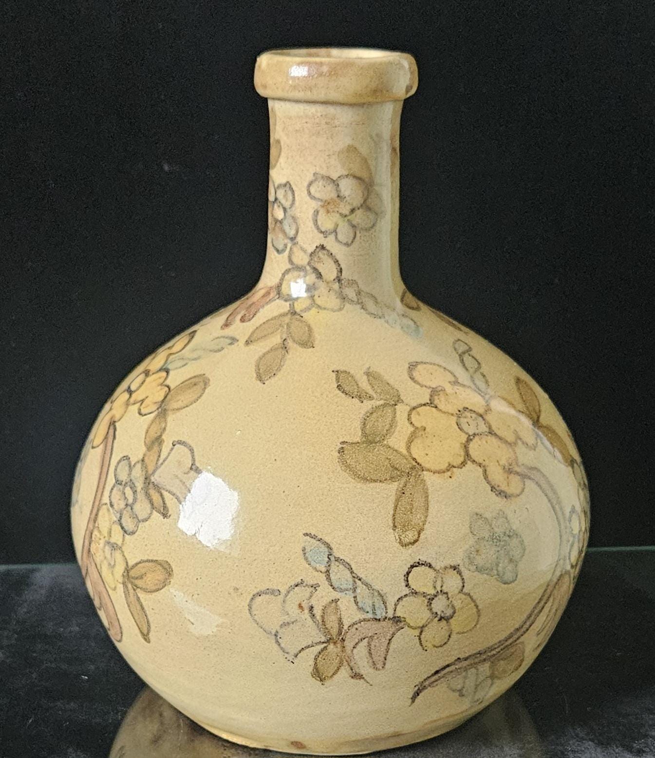 Vintage Handpainted Portugese Floral Vase, Algarve Pottery