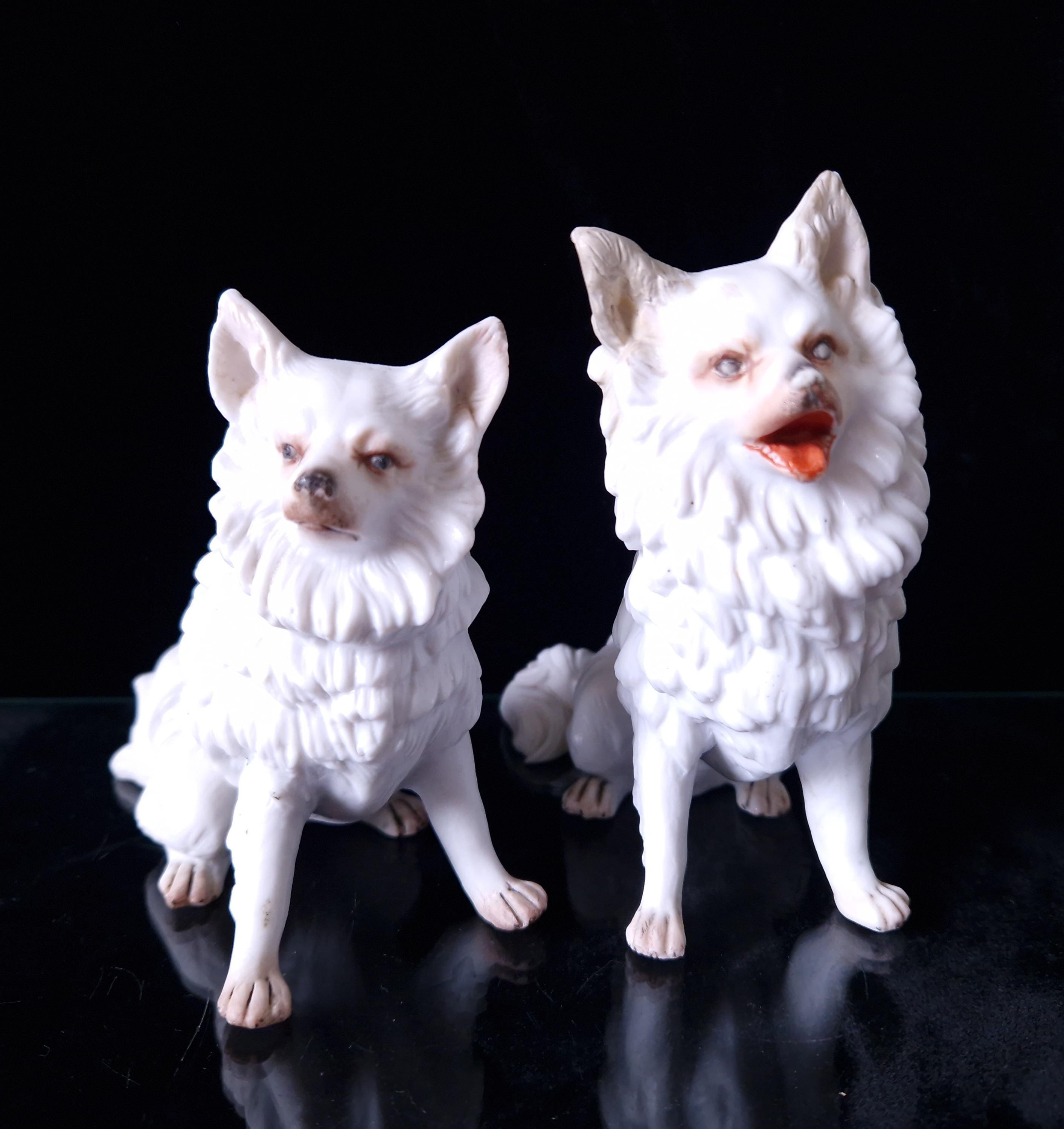 Antique Heubach Bisque Spitz Dogs: German Figures, Circa 1864-1880