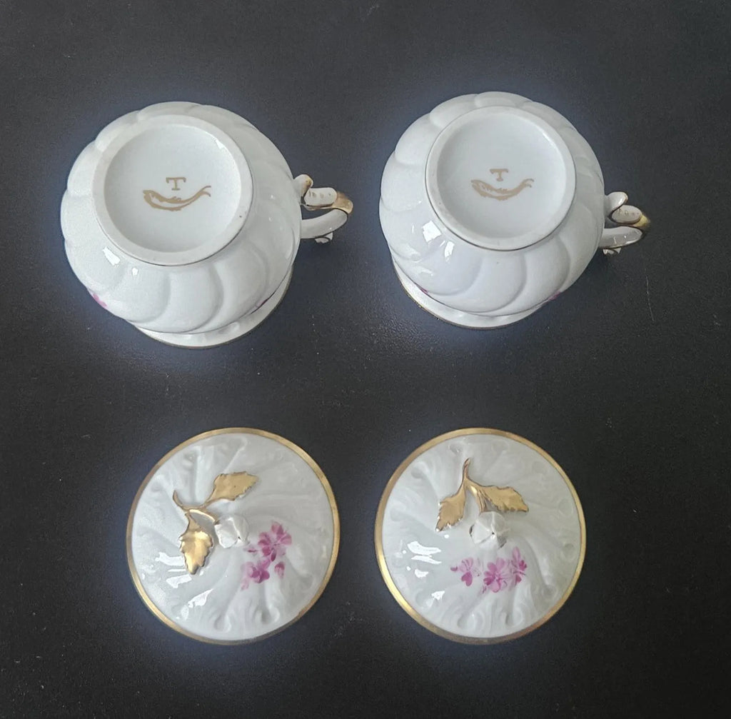 Carl Thieme Antique (1864-1888) Custard Cups or Cream Cups with Lids Pair 10cm Tall By Carl Thieme